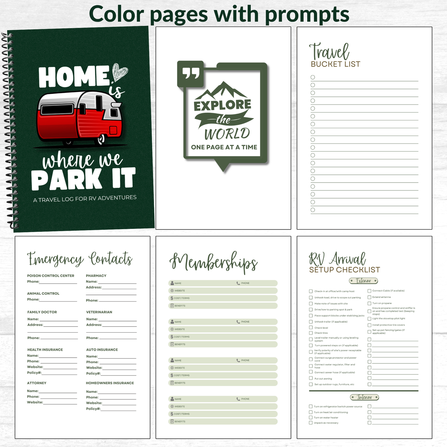 This RV travel journal and personalized road trip log book is perfect for RVers, campers, and motorhome owners who want to capture every adventure. Featuring detailed RV trip planner pages, campground logs, packing lists, checklists, and campsite trackers, this unique RV journal makes an ideal gift for couples, retirees, and anyone living the full-time RV lifestyle