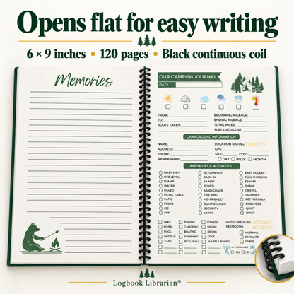camping journal showing spiral bound pages for easy writing