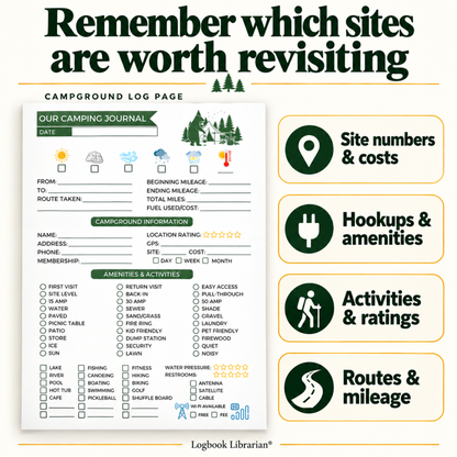 campground log page to remember which campsites you want to visit again