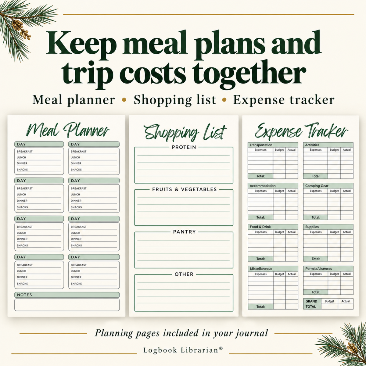 camping journal planning pages