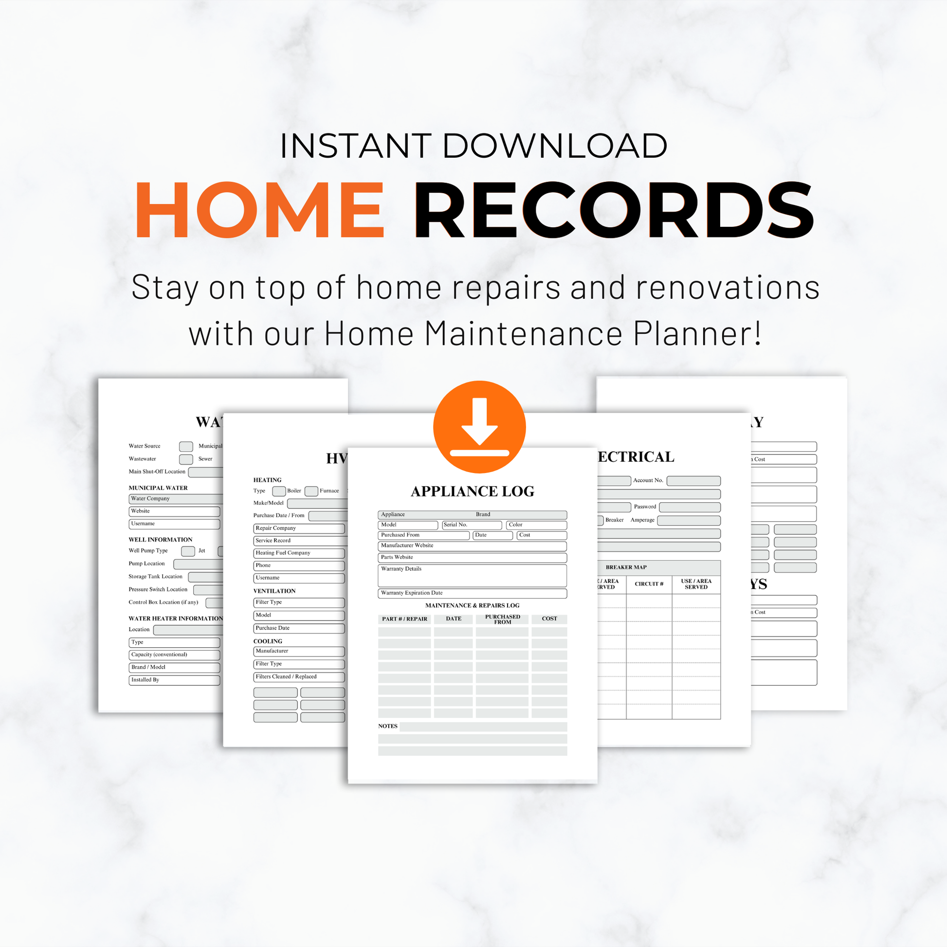 Home Maintenance, 
Printable Home,
DIY Home Improvement,
Appliance Log PDF,
Property Management,
Home Renovation Log,
Home Project Planner,
Digital Download,
Home Repair checklist
Landscaping Planner,
Home Improvement PDF,
Renovation tracker