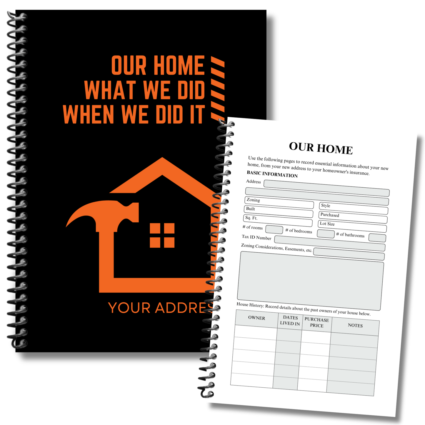 home maintenance log, home repair journal, home improvement tracker, house project planner, maintenance checklist, diy home planner, renovation planner, appliance log book, house repair tracker, track home repairs, new homeowner gift, housewarming book, real estate closing gift, spiral home log, house project log, custom home binder, home binder book, homeowner gift, new home gift, gift for homeowner, first time homeowner, household planner, appliance tracker,