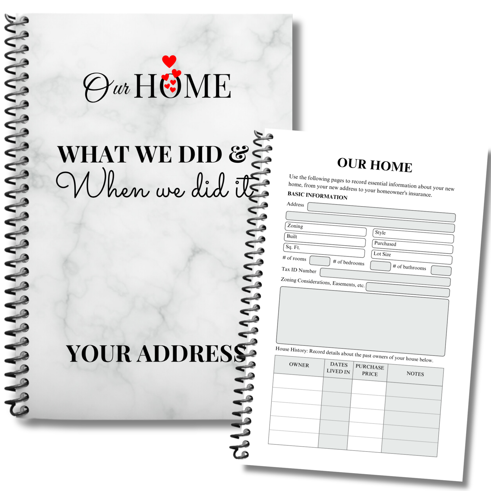 home maintenance log, home repair journal, home improvement tracker, house project planner, maintenance checklist, diy home planner, renovation planner, appliance log book, house repair tracker, track home repairs, new homeowner gift, housewarming book, real estate closing gift, spiral home log, house project log, custom home binder, home binder book, homeowner gift, new home gift, gift for homeowner, first time homeowner, household planner, appliance tracker, property maintenance, property repair tracker, 