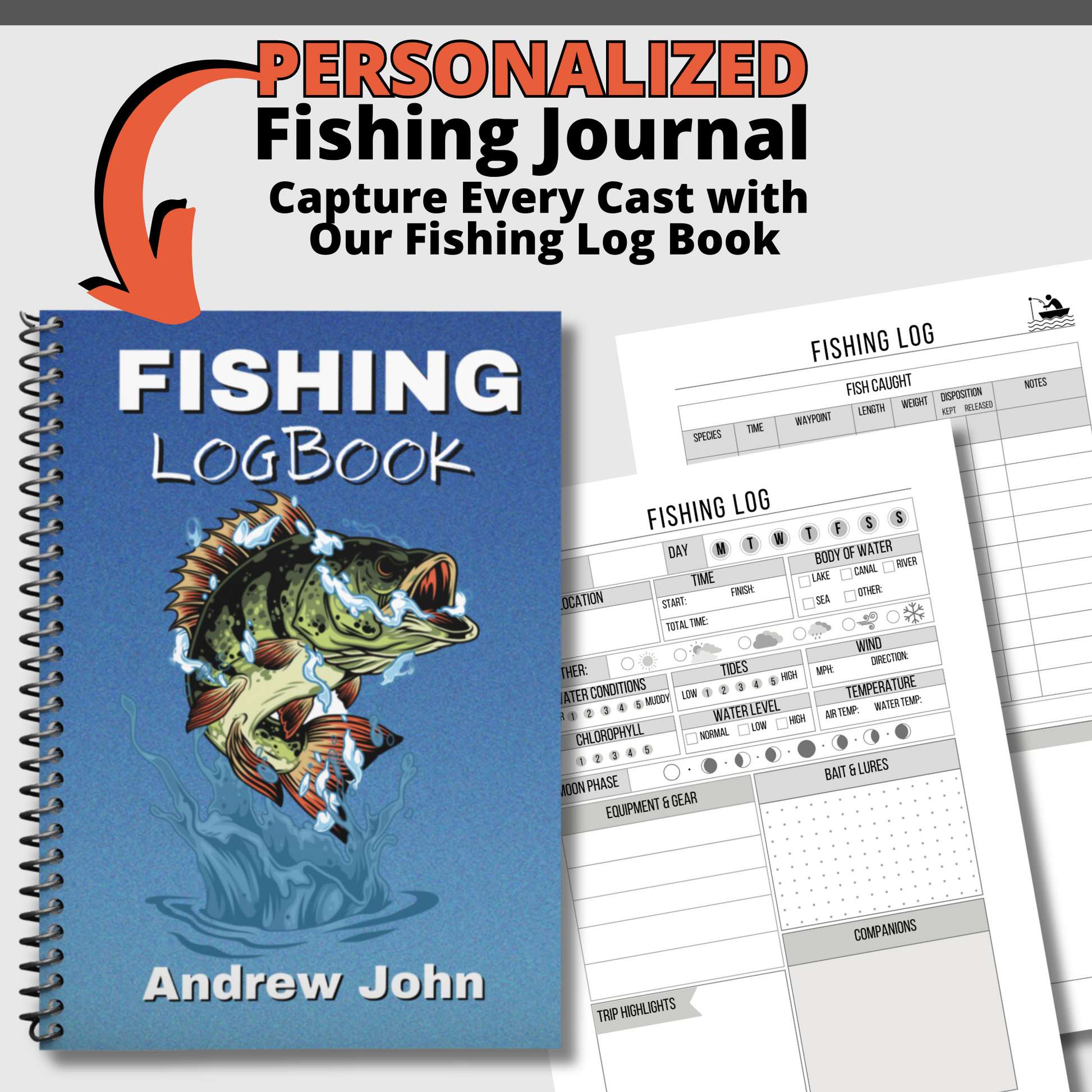 Personalized Fishing Journal Log Book - Fishing Log Book for