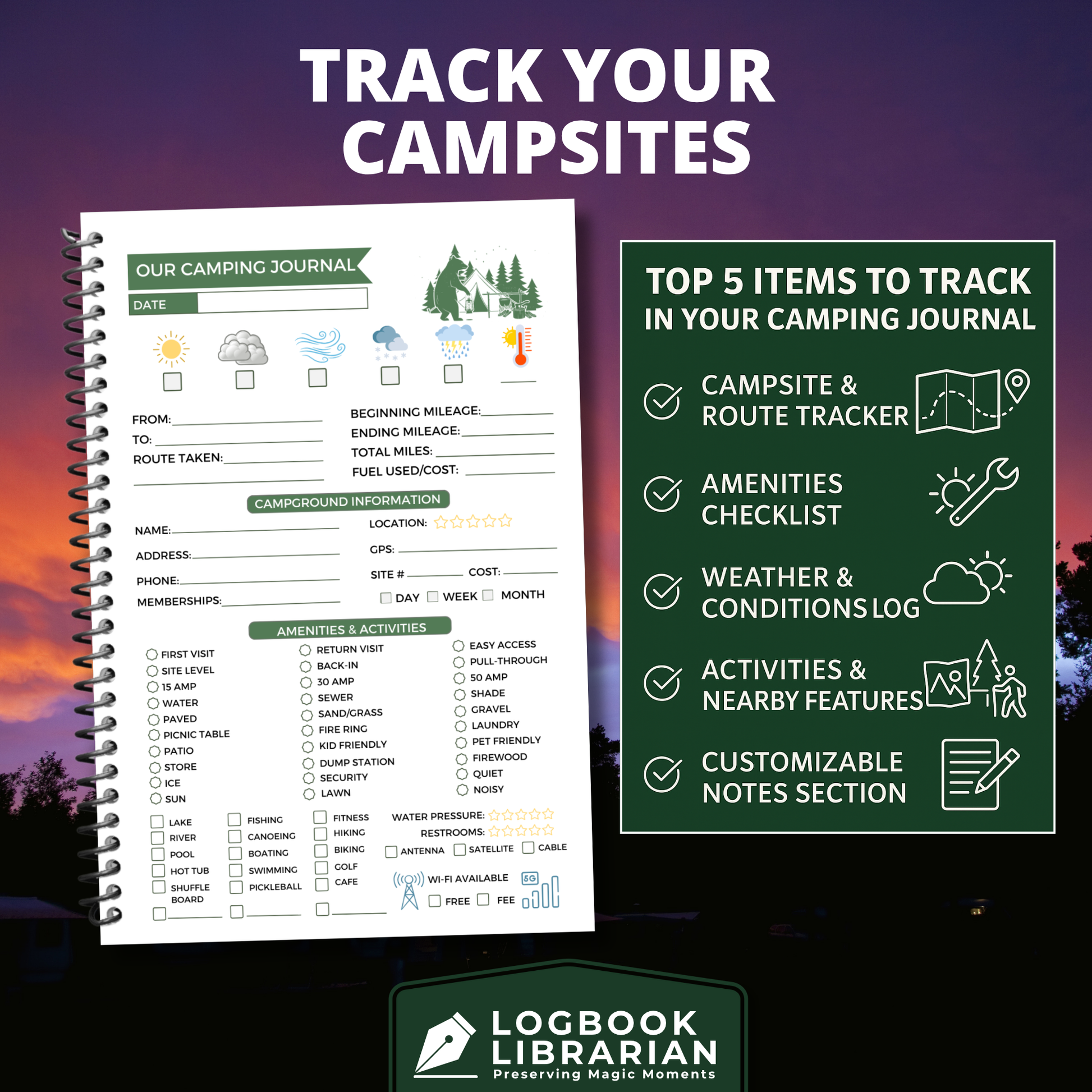 Camping log book, Campground journal, RV logbook, Travel journal, Camping gift, Camper diary, Glamping planner, Tent camping tracker, Campsite review notebook, Outdoor adventure journal, Camping notebook spiral bound, RV trip planner, Camp journal, Camping journal, RV gift, Camp gift, Camp gift for man, Camper gift, Camping logbook, Campground log book, Camping gifts, Camping accessories, RV gifts, Camp log book, Camper gifts, Camper, RV accessories for inside, Gifts for camping lovers