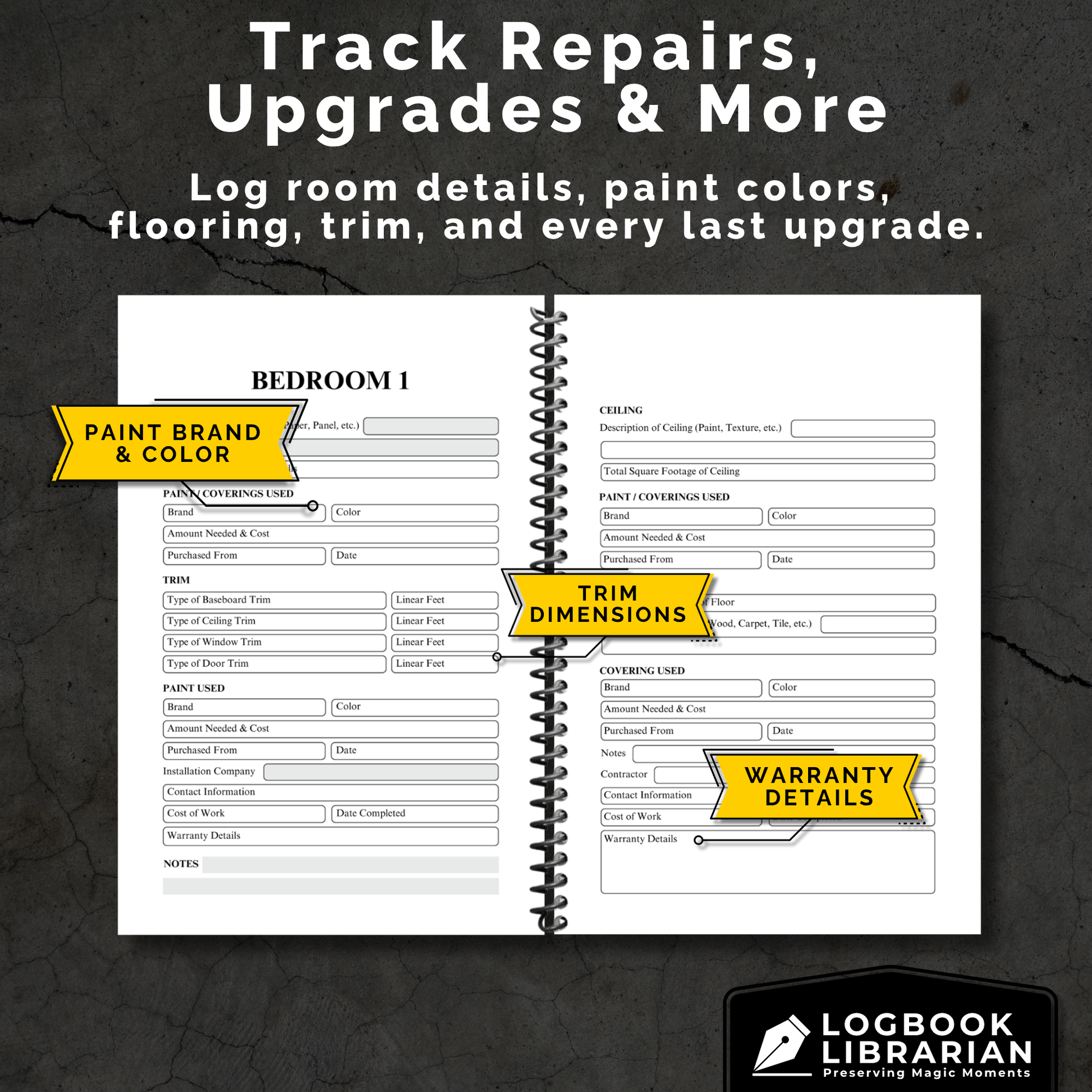 home maintenance log, home repair journal, home improvement tracker, house project planner, maintenance checklist, diy home planner, renovation planner, appliance log book, house repair tracker, track home repairs, new homeowner gift, housewarming book, real estate closing gift, spiral home log, house project log, custom home binder, home binder book, homeowner gift, new home gift, gift for homeowner, first time homeowner, household planner, appliance tracker,
