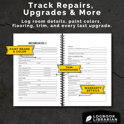 home maintenance log, home repair journal, home improvement tracker, house project planner, maintenance checklist, diy home planner, renovation planner, appliance log book, house repair tracker, track home repairs, new homeowner gift, housewarming book, real estate closing gift, spiral home log, house project log, custom home binder, home binder book, homeowner gift, new home gift, gift for homeowner, first time homeowner, household planner, appliance tracker,