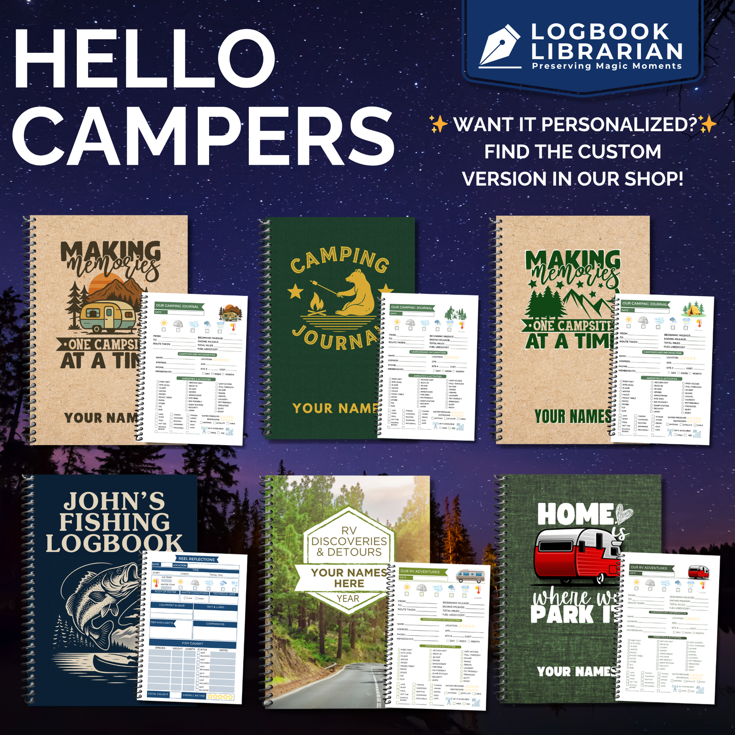 Camping Journal – Spiral Bound Log Book for Campers & RVers | Track 50+ Trips | Campground Info, Activities, Meals, & Memories | 6" x 9", 120 Pages