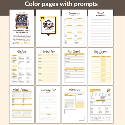 Personalized Van Life Journal with custom cover, travel logbook pages, trip planner, maintenance checklist, and memory sections for RV and road trip adventures.