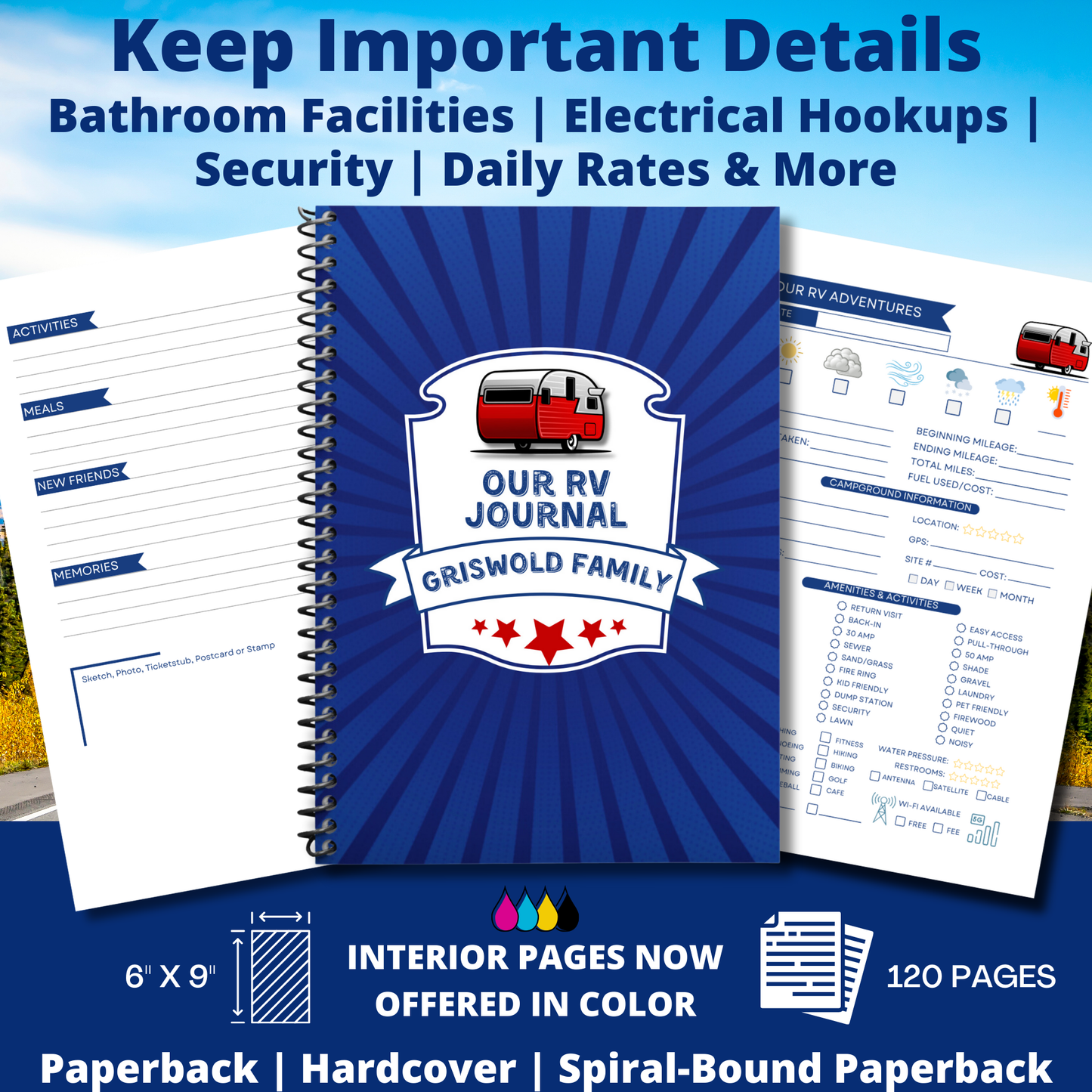 Custom RV Camping Journal | USA Road Trip Diary | Retirement, Couple, Family Gift for New RV Owners