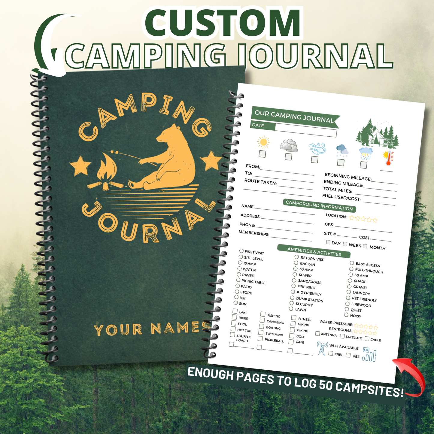 camping journal camping gifts rv journal book personalized camping journal personalized camping camping accessories camp journal camp gift unique holiday gift for camper camp log book camping gift camp logbook camping log