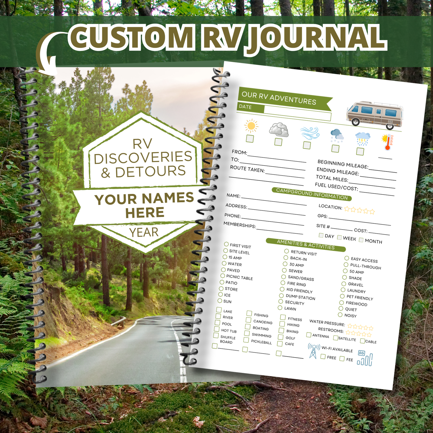 Custom RV Camping Journal | RV Planner | Gift for RV Owners | Road Trip Notebook | Retirement, Couple, Family Gift for New Rv Owners