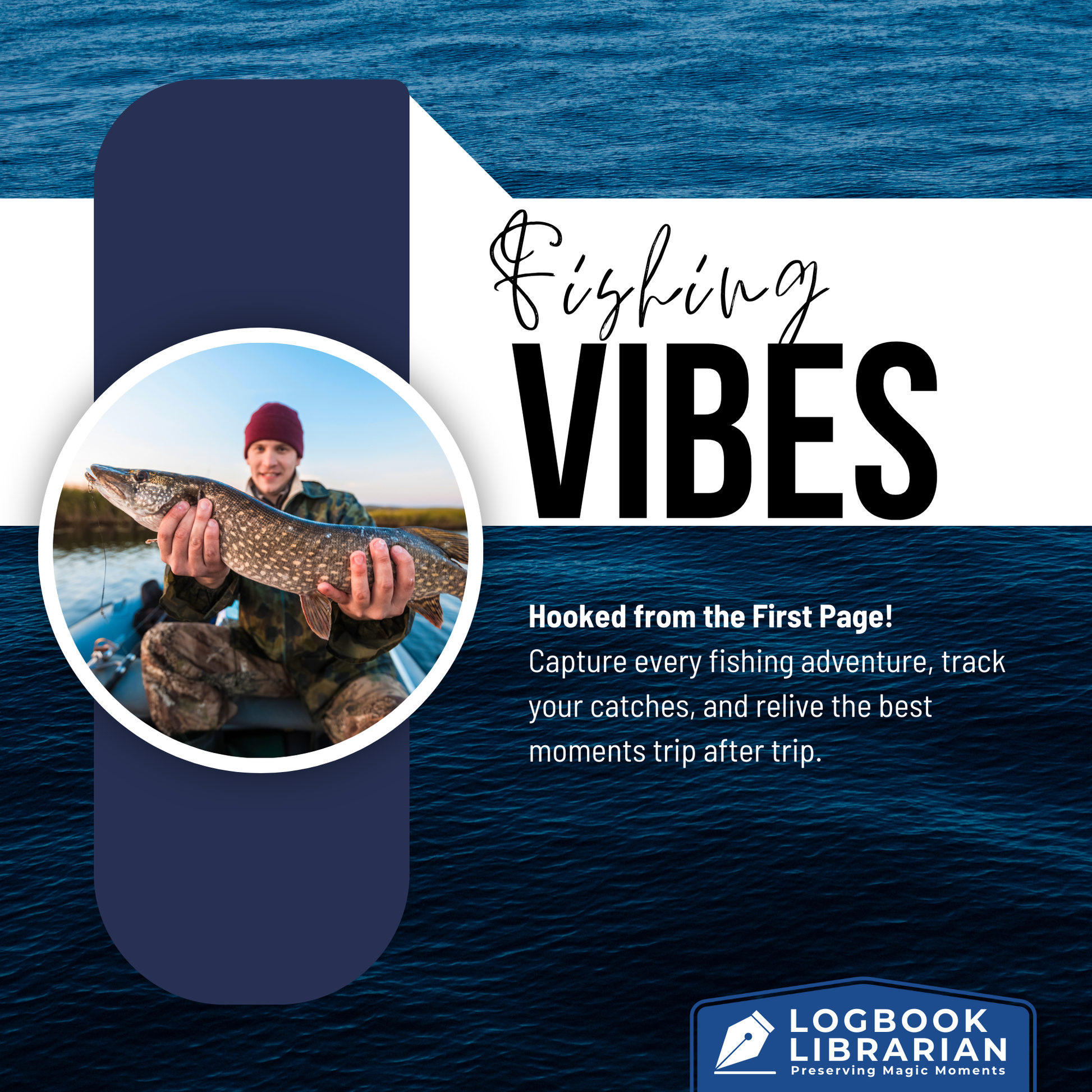 Fishing logbook journal with spiral binding, designed for anglers to record fishing trips, track catches, weather, water conditions, bait, gear, and trip highlights. Perfect tool for fishermen to preserve memories, improve success, and organize adventures. Makes a thoughtful fishing gift for dads, grandpas, and outdoor enthusiasts.