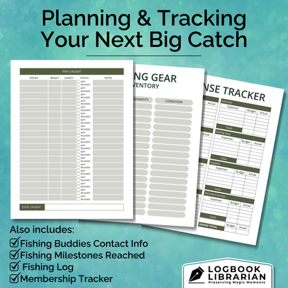 Personalized fishing journal and logbook to record fishing trips, catches, locations, weather, gear, and memories – great gift for fishermen, bass fishing, saltwater fishing, and anglers of all levels.
