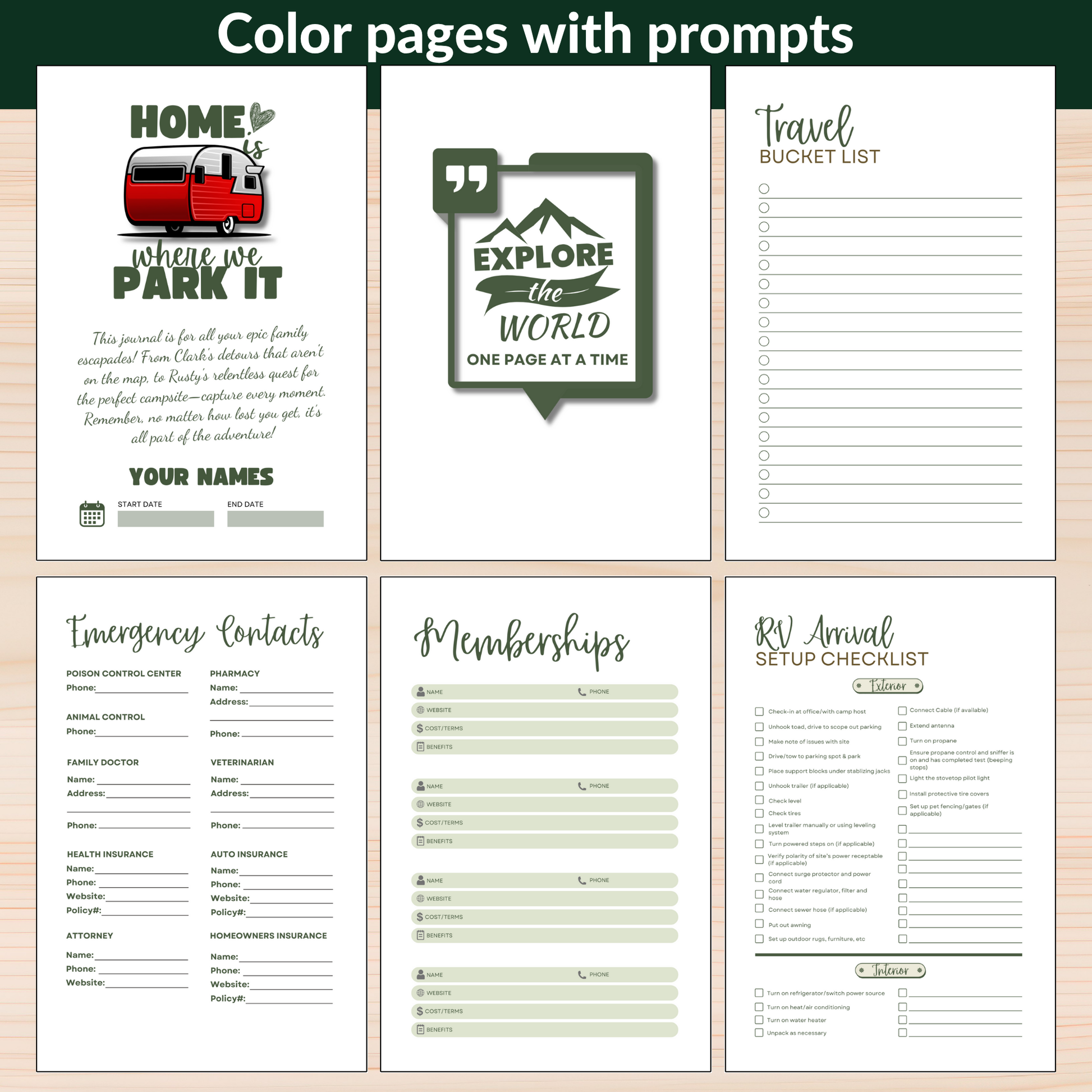This RV travel journal and personalized road trip log book is perfect for RVers, campers, and motorhome owners who want to capture every adventure. Featuring detailed RV trip planner pages, campground logs, packing lists, checklists, and campsite trackers, this unique RV journal makes an ideal gift for couples, retirees, and anyone living the full-time RV lifestyle. Keep your memories organized and preserved in this custom RV log book 