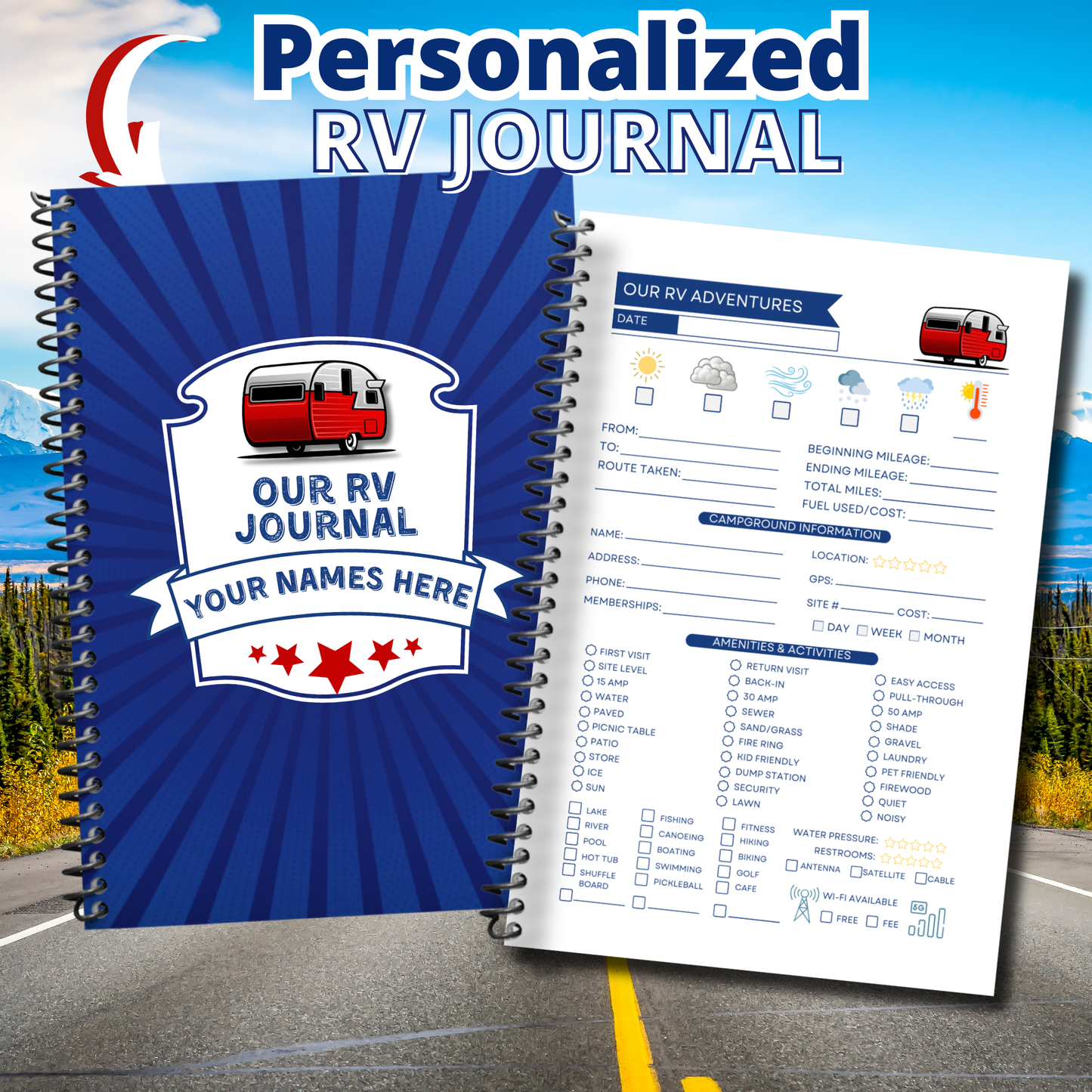 Custom RV Camping Journal | USA Road Trip Diary | Retirement, Couple, Family Gift for New RV Owners