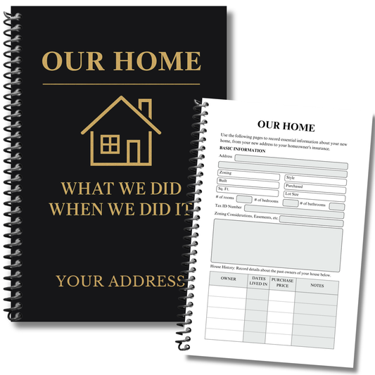 home maintenance log, home repair journal, home improvement tracker, house project planner, maintenance checklist, diy home planner, renovation planner, appliance log book, house repair tracker, track home repairs, new homeowner gift, housewarming book, real estate closing gift, spiral home log, house project log, custom home binder, home binder book, homeowner gift, new home gift, gift for homeowner, first time homeowner, household planner, appliance tracker, property maintenance, property repair tracker,