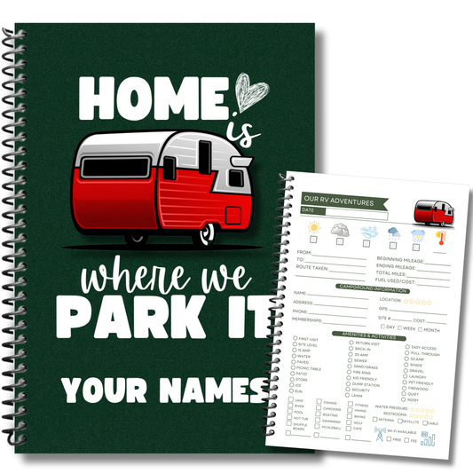 This RV travel journal and personalized road trip log book is perfect for RVers, campers, and motorhome owners who want to capture every adventure. Featuring detailed RV trip planner pages, campground logs, packing lists, checklists, and campsite trackers, this unique RV journal makes an ideal gift for couples, retirees, and anyone living the full-time RV lifestyle. Keep your memories organized and preserved in this custom RV log book 