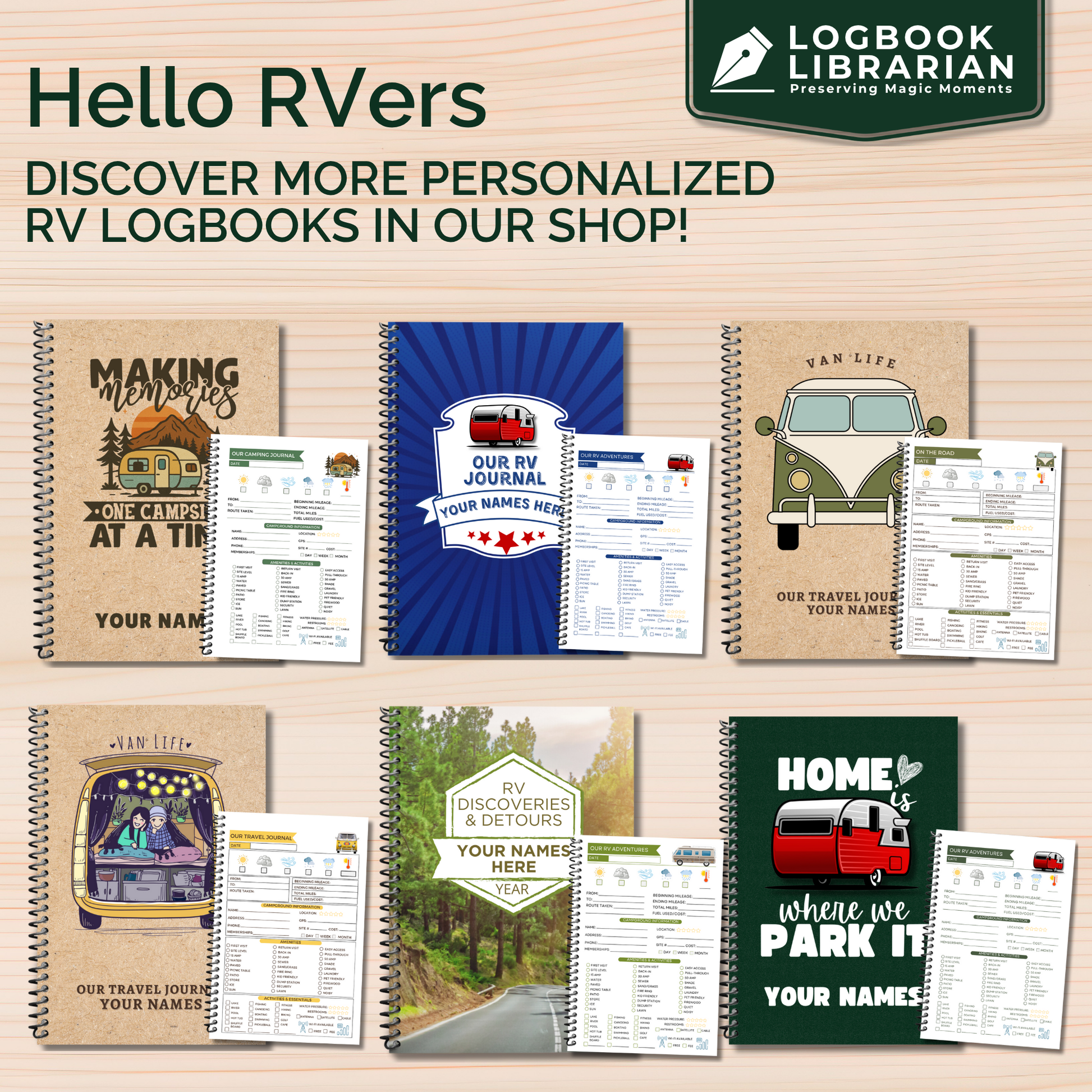This RV travel journal and personalized road trip log book is perfect for RVers, campers, and motorhome owners who want to capture every adventure. Featuring detailed RV trip planner pages, campground logs, packing lists, checklists, and campsite trackers, this unique RV journal makes an ideal gift for couples, retirees, and anyone living the full-time RV lifestyle. Keep your memories organized and preserved in this custom RV log book 