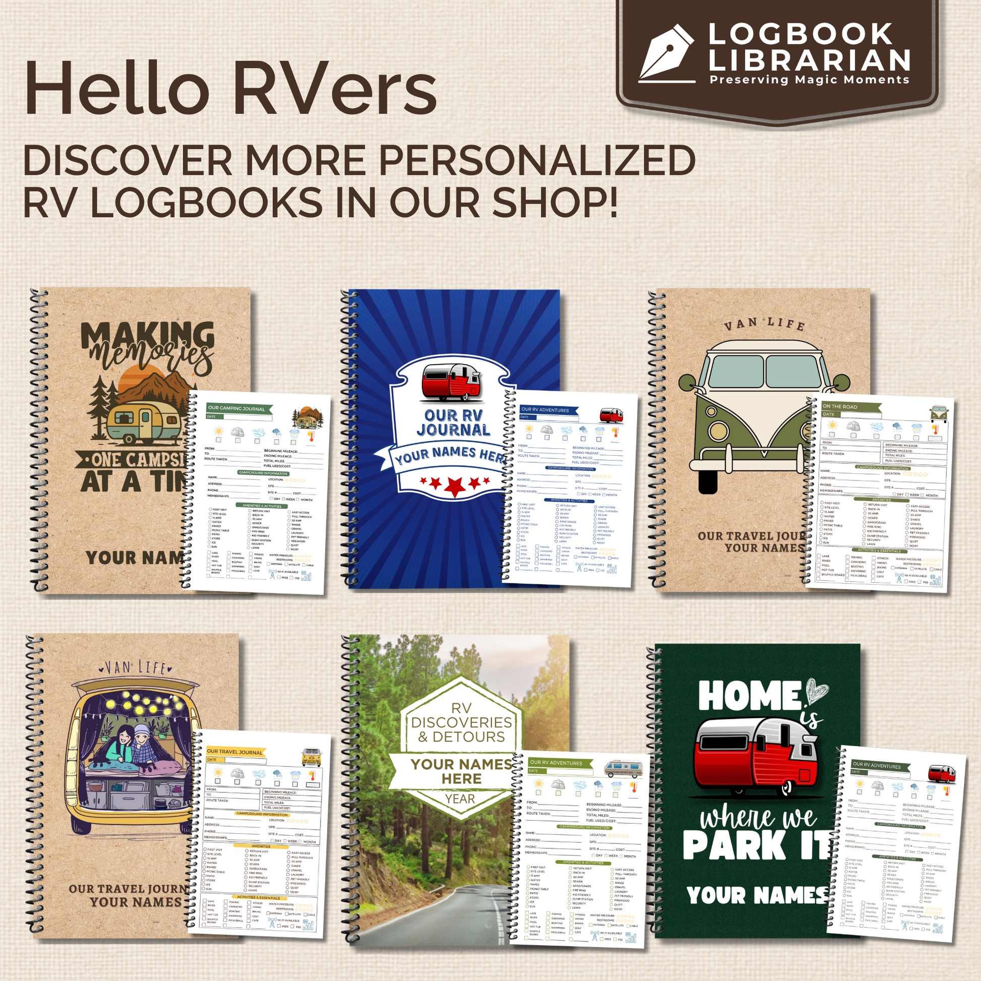 Capture every adventure in style with this Airstream RV Journal and Camping Logbook. Easily record campsite details, track mileage, plan meals, and document every RV trip. Thoughtfully designed with vintage-inspired details, this travel trailer memory book is the perfect keepsake for Airstream owners, full-time RVers, and camping enthusiasts who believe every mile is worth remembering.