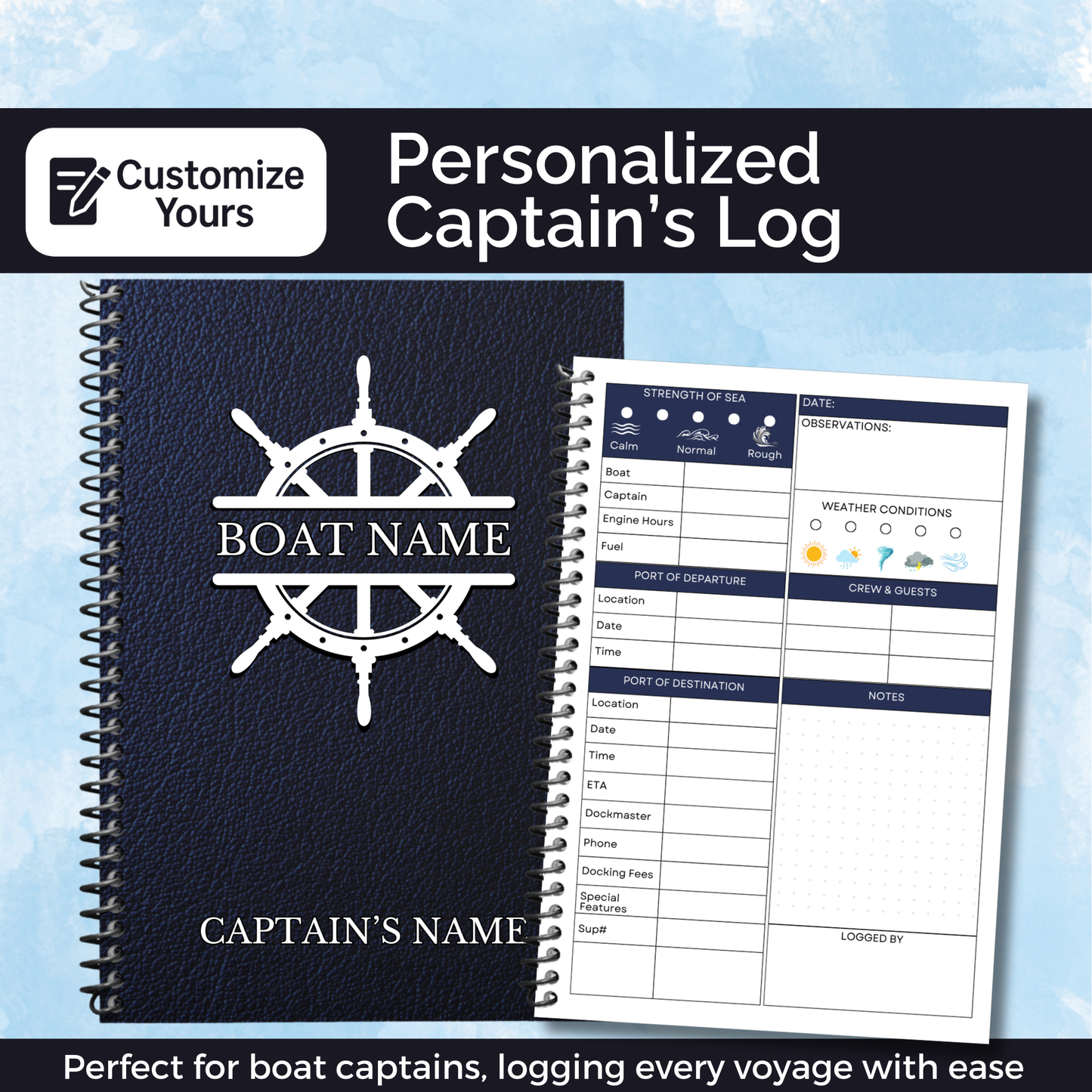 Captains Log
Boat Logbook
Nautical Diary
Boating Journal
Marine Log
Sailors Log
Yacht Logbook
Personalized Log
Boat Captain Gift
Sea Captain Log
Custom Logbook
Maritime Journal
Nautical Gift