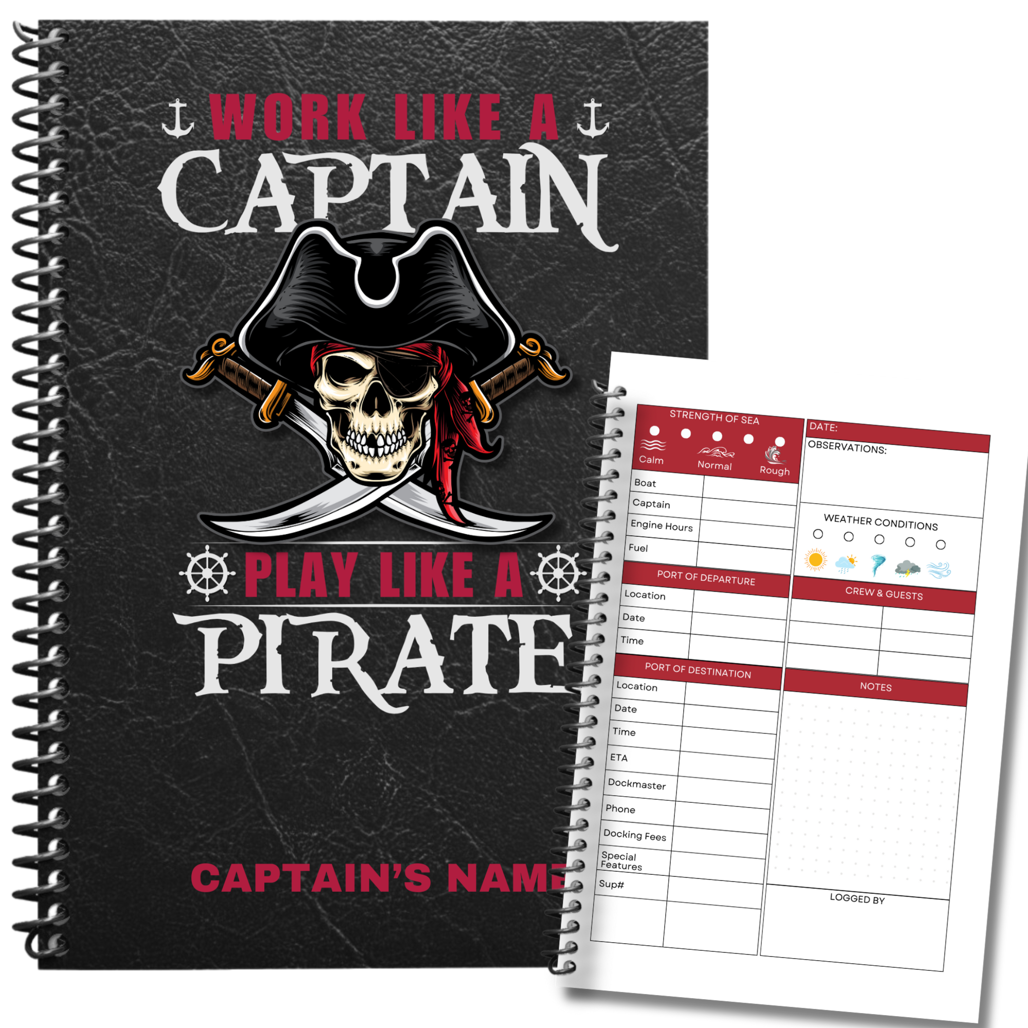 Custom Pirate Captains Log Book - Personalized Nautical Diary, Boating ...