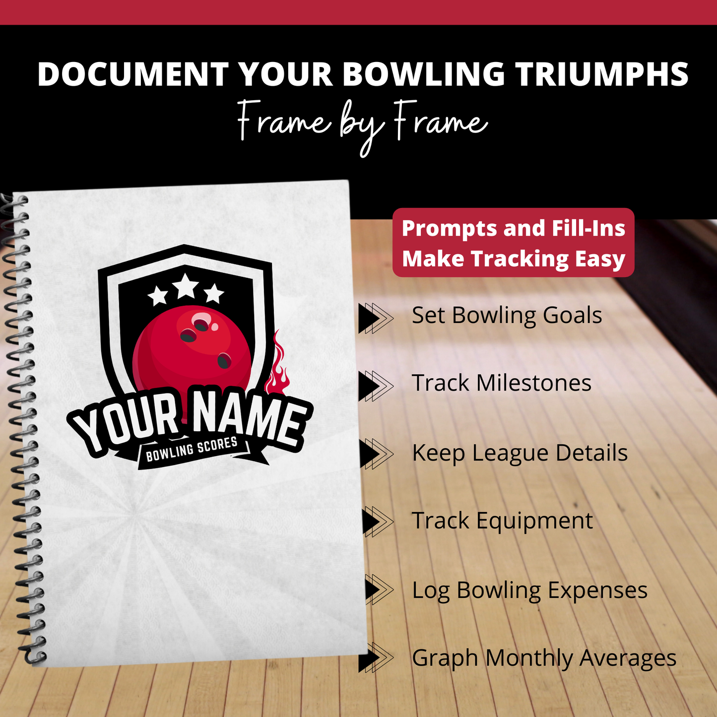 Custom Bowling Scorebook - Track Your Performance with Customizable Cover and Detailed Templates