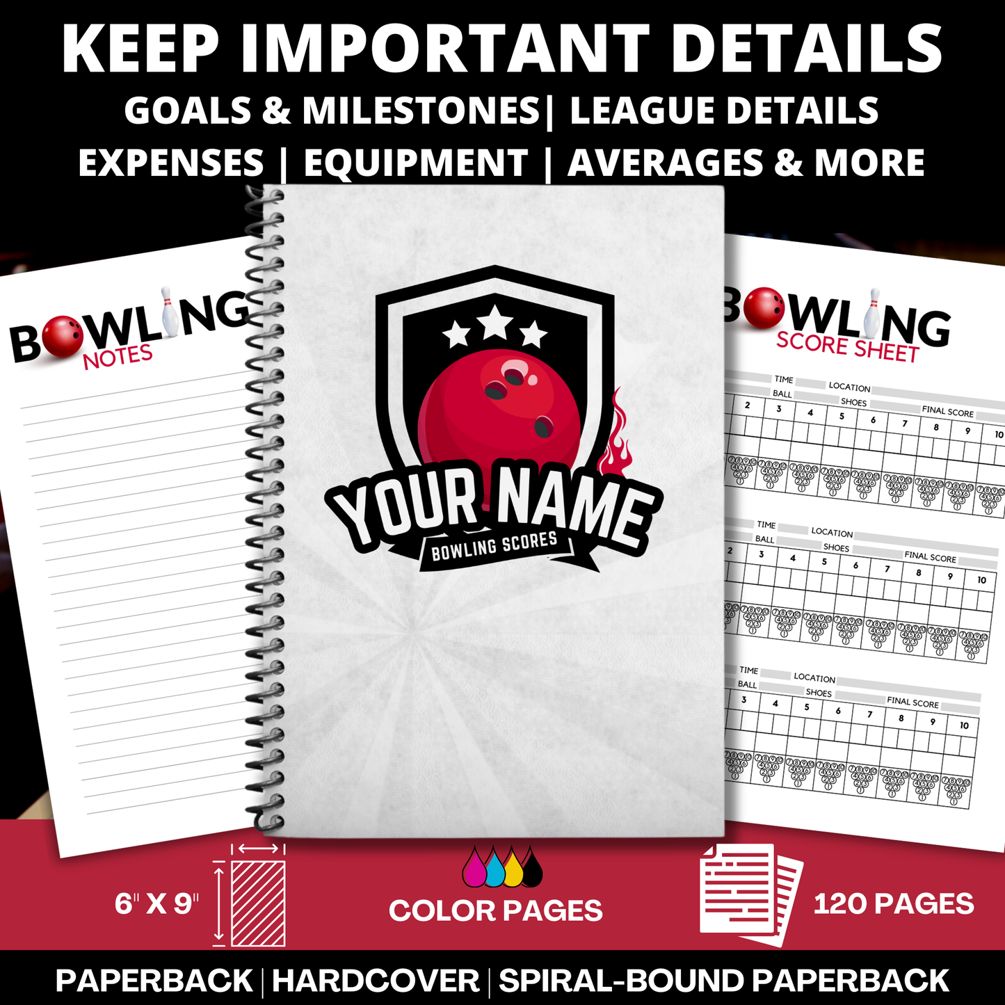 Custom Bowling Scorebook - Track Your Performance with Customizable Cover and Detailed Templates