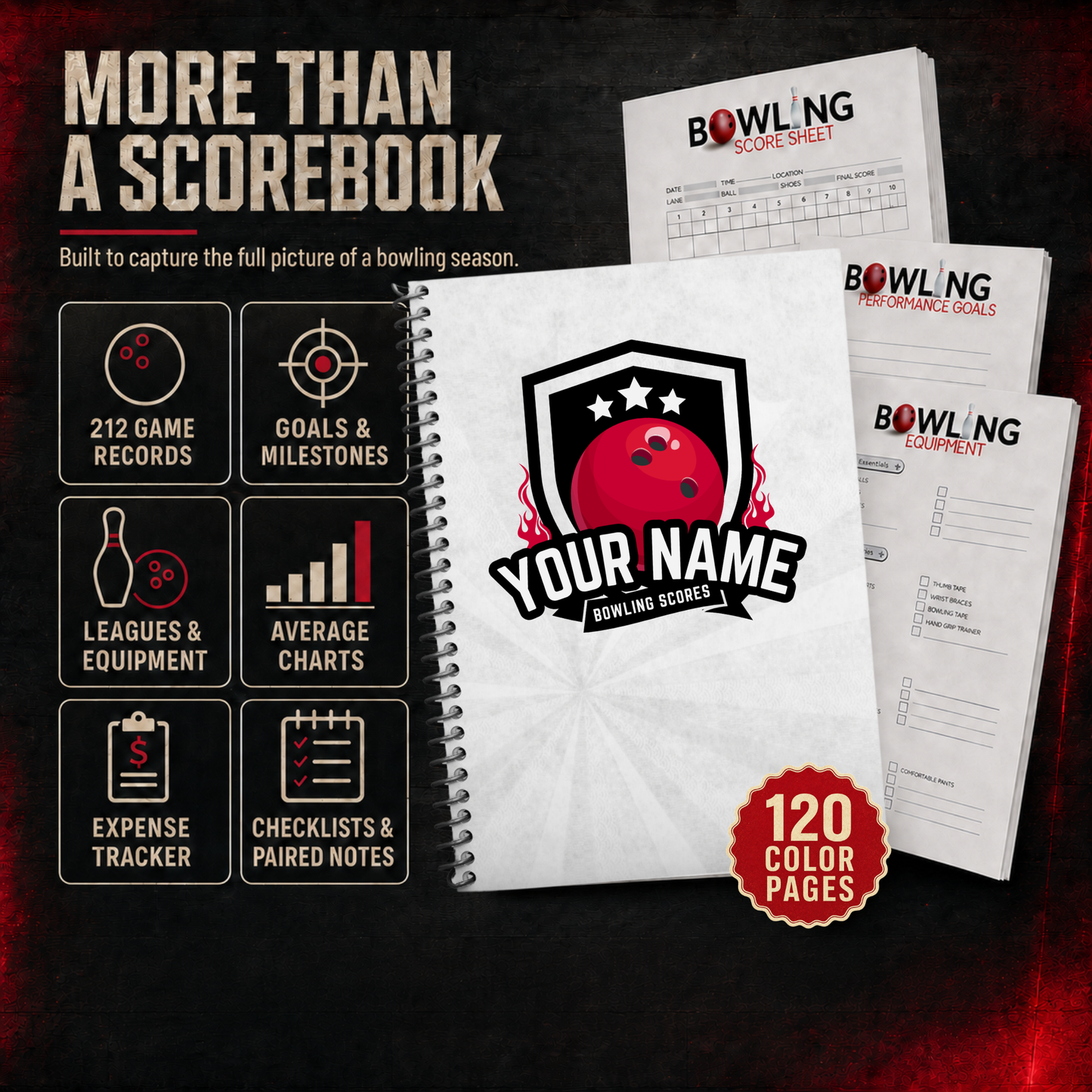Personalized Bowling Scorebook – White Shield Custom Bowling Log Book