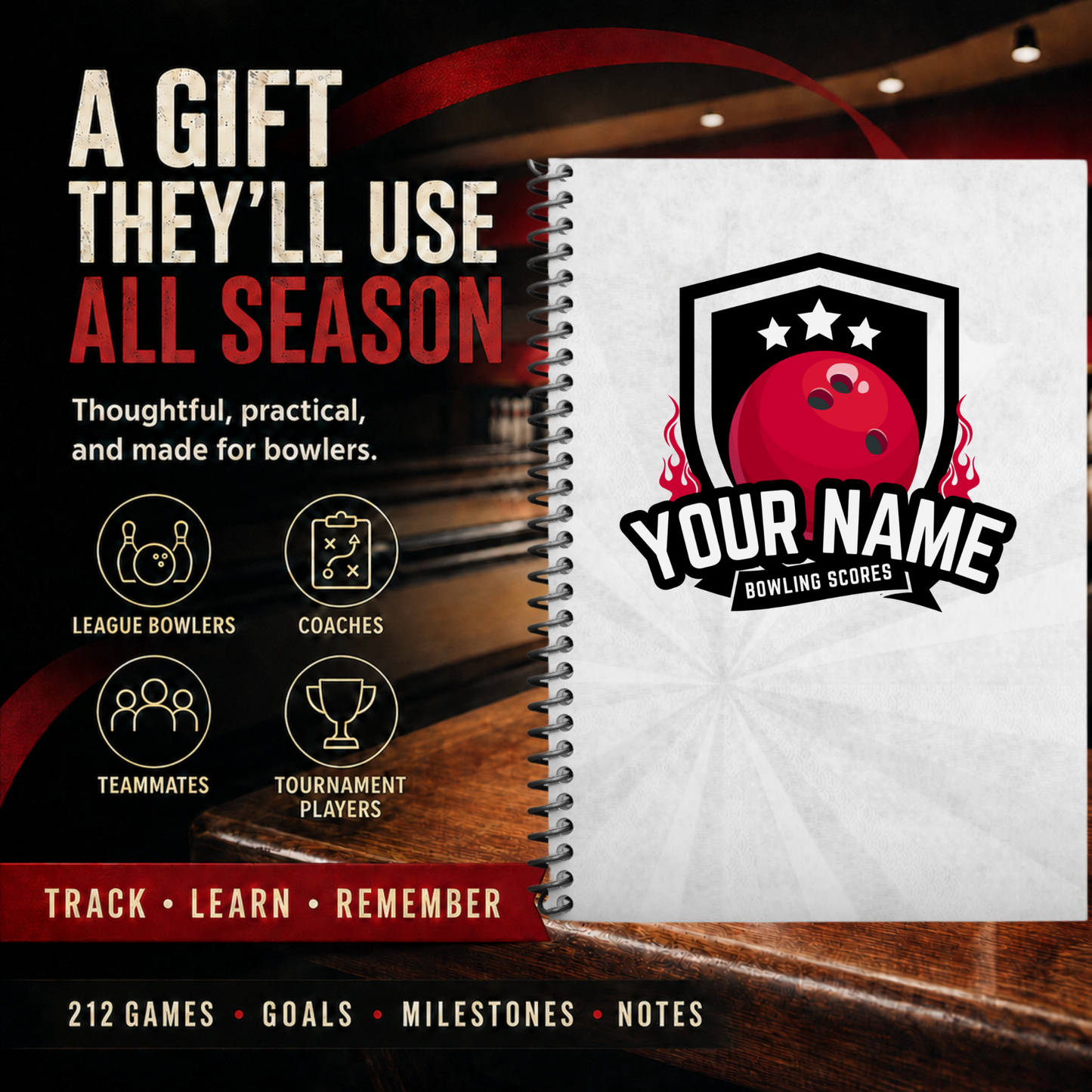 Personalized Bowling Scorebook – White Shield Custom Bowling Log Book