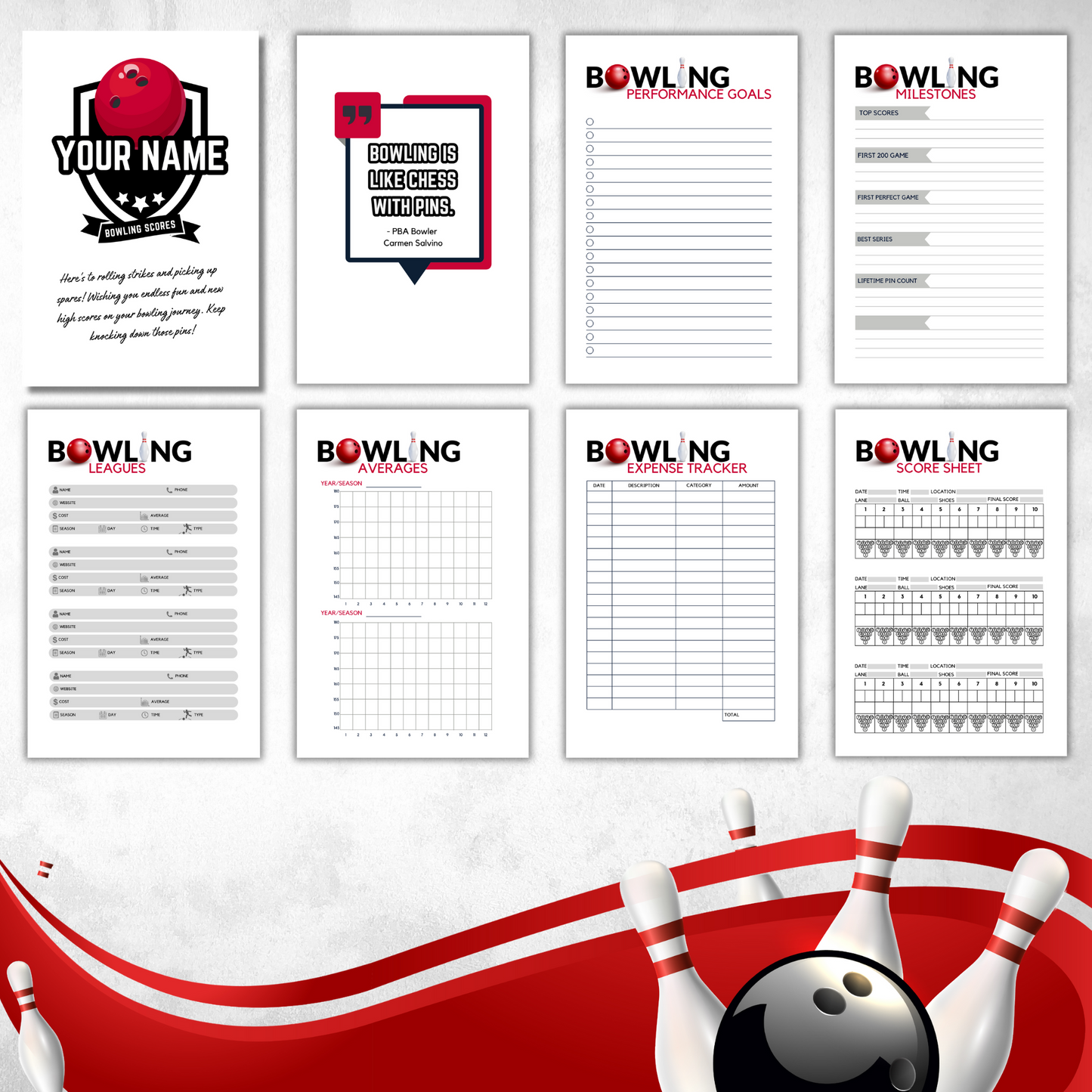 Bowling scorebook bowling score book bowling score sheet bowling scoresheet bowling log book bowling tracker gift for bowlers bowling gift