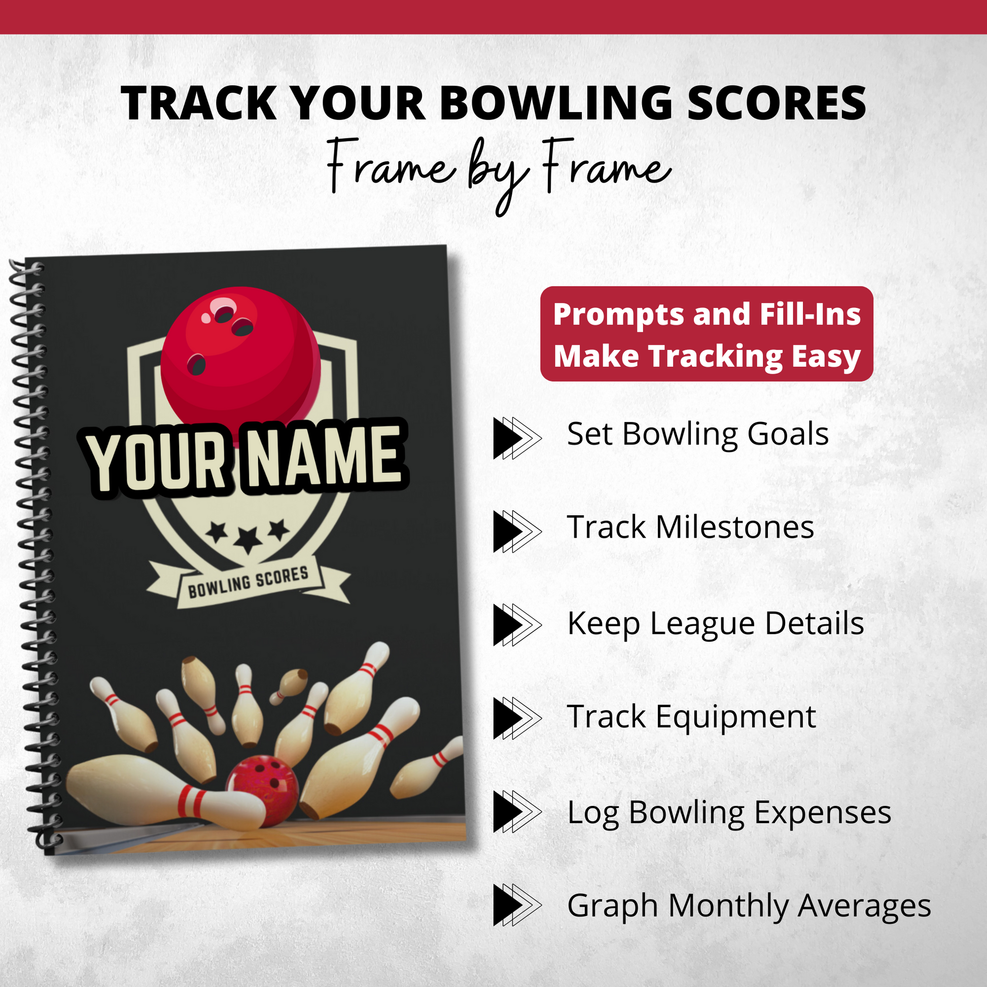 Bowling scorebook bowling score book bowling score sheet bowling scoresheet bowling log book bowling tracker gift for bowlers bowling gift