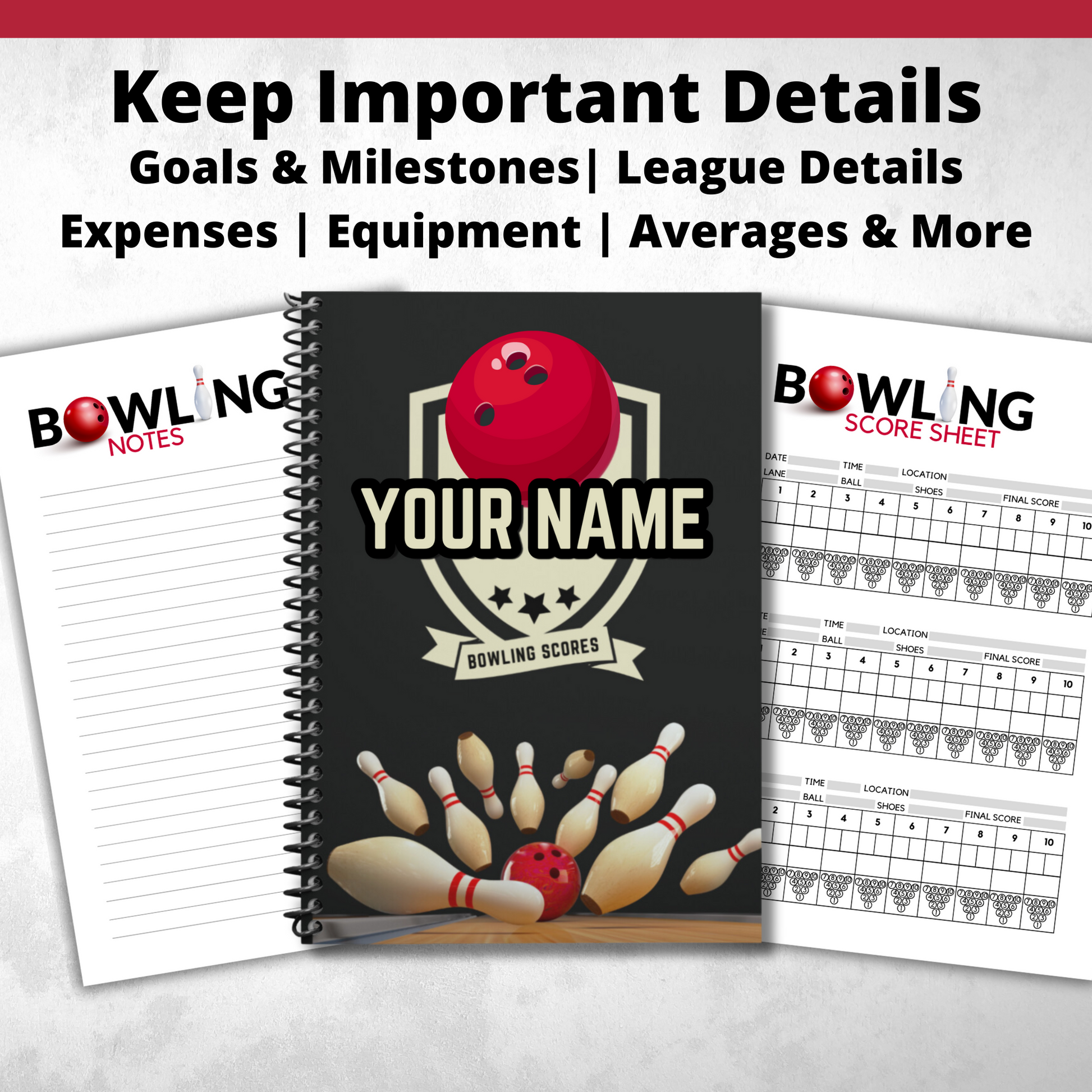 Bowling scorebook bowling score book bowling score sheet bowling scoresheet bowling log book bowling tracker gift for bowlers bowling gift