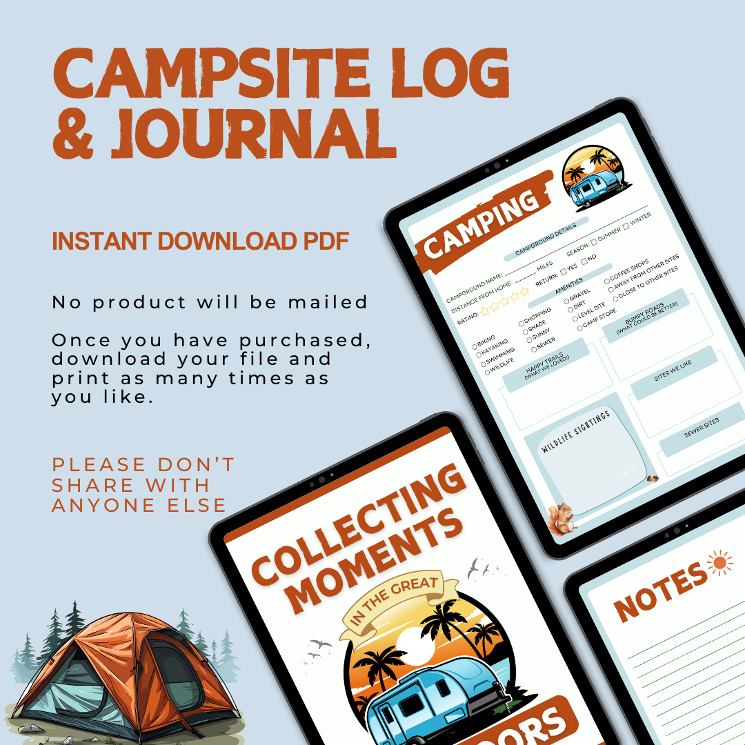 camp log
camp diary 
camp journal
printable camping
digital download
camping journal
camping log
camping logbook
rv journal
rv logbook