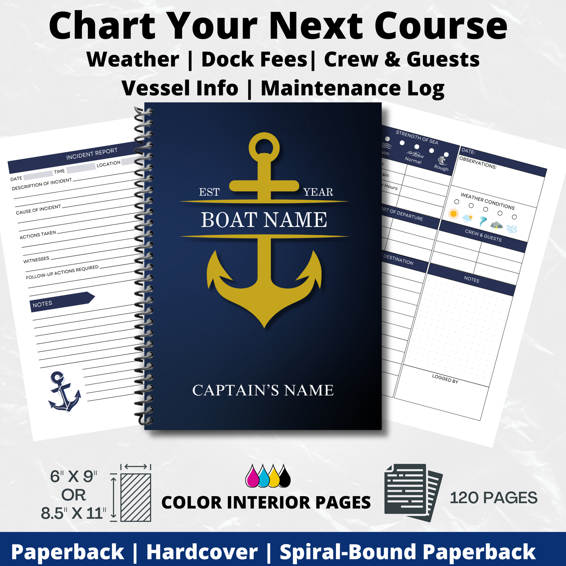 Captains Log
Boat Logbook
Nautical Diary
Boating Journal
Marine Log
Sailors Log
Yacht Logbook
Personalized Log
Boat Captain Gift
Sea Captain Log
Custom Logbook
Maritime Journal
Nautical Gift