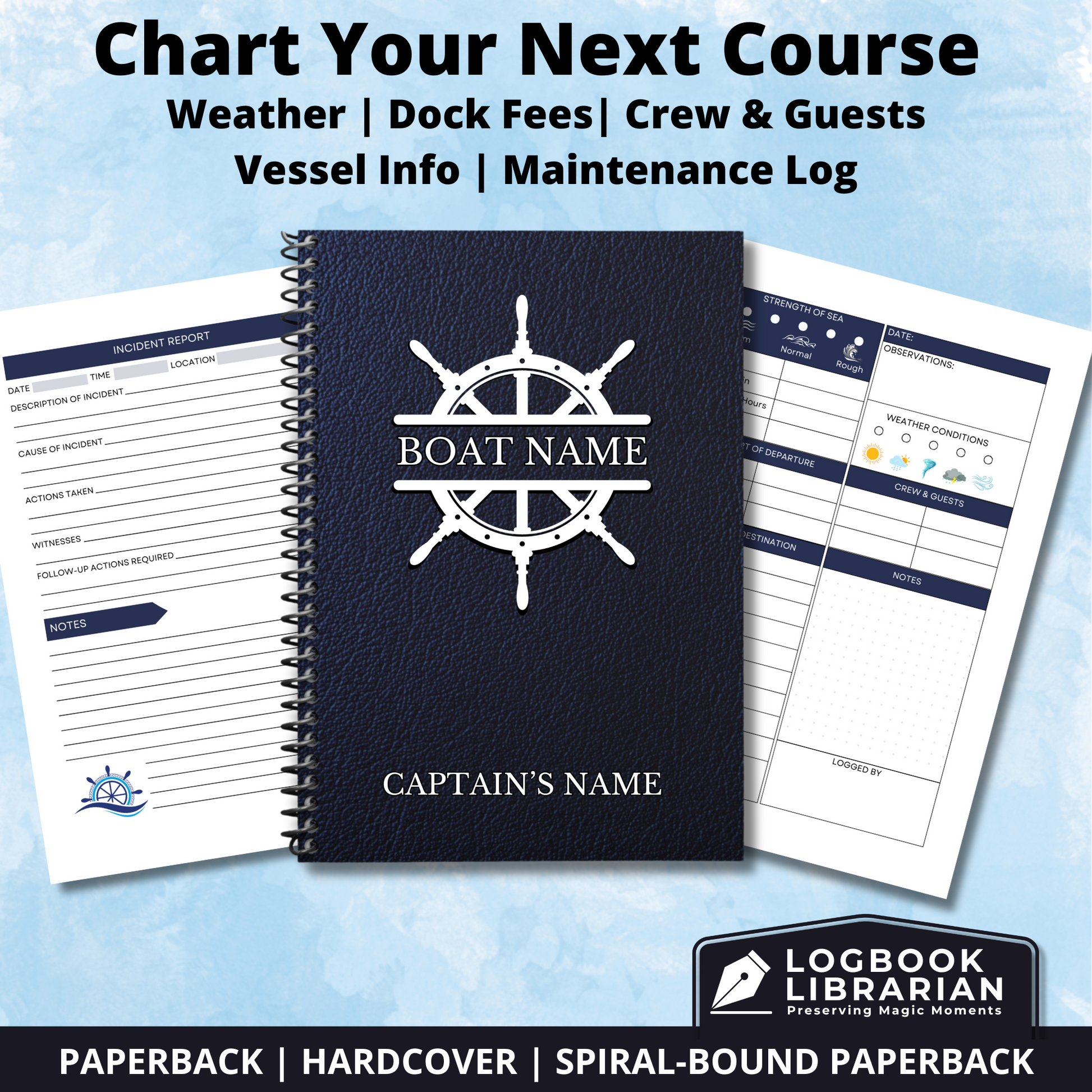 Captains Log
Boat Logbook
Nautical Diary
Boating Journal
Marine Log
Sailors Log
Yacht Logbook
Personalized Log
Boat Captain Gift
Sea Captain Log
Custom Logbook
Maritime Journal
Nautical Gift