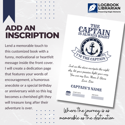 Captains Log, Boat Logbook, Nautical Diary, Boating Journal, Marine Log, Sailors Log, Yacht Logbook, Personalized Log, Boat Captain Gift, Sea Captain Log, Custom Logbook, Maritime Journal, Nautical Gift