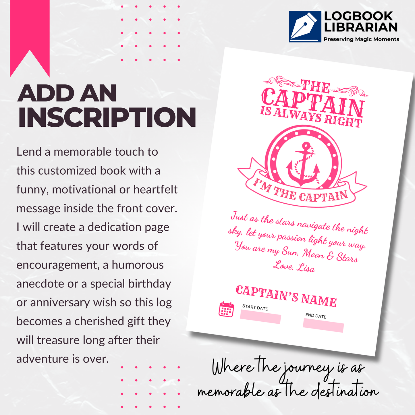 Custom Captains Log Book| Personalized Nautical Diary for Boat Captains | Perfect Gift for Boat Owners (Pink)