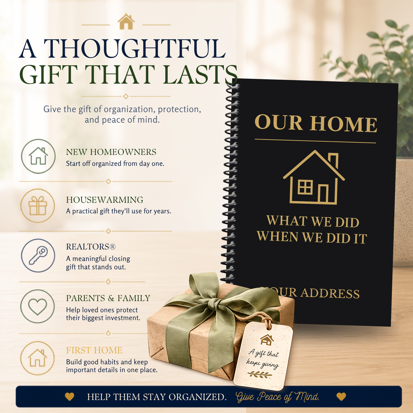 Personalized Home Maintenance Logbook for homeowners to organize home repairs, maintenance records, appliance information, paint colors, contractor contacts, utility information, insurance details, inspection notes, remodeling projects, and home improvement history. 