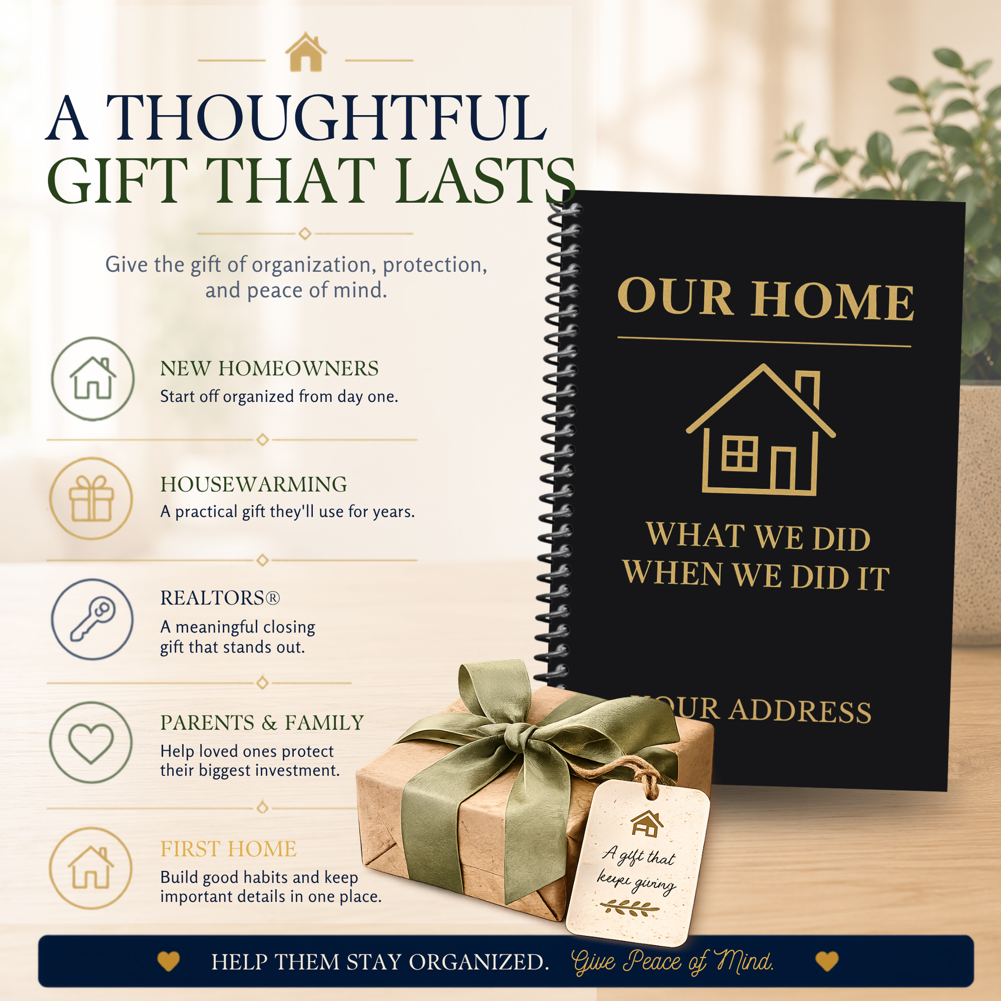 Personalized Home Maintenance Logbook for homeowners to organize home repairs, maintenance records, appliance information, paint colors, contractor contacts, utility information, insurance details, inspection notes, remodeling projects, and home improvement history. 