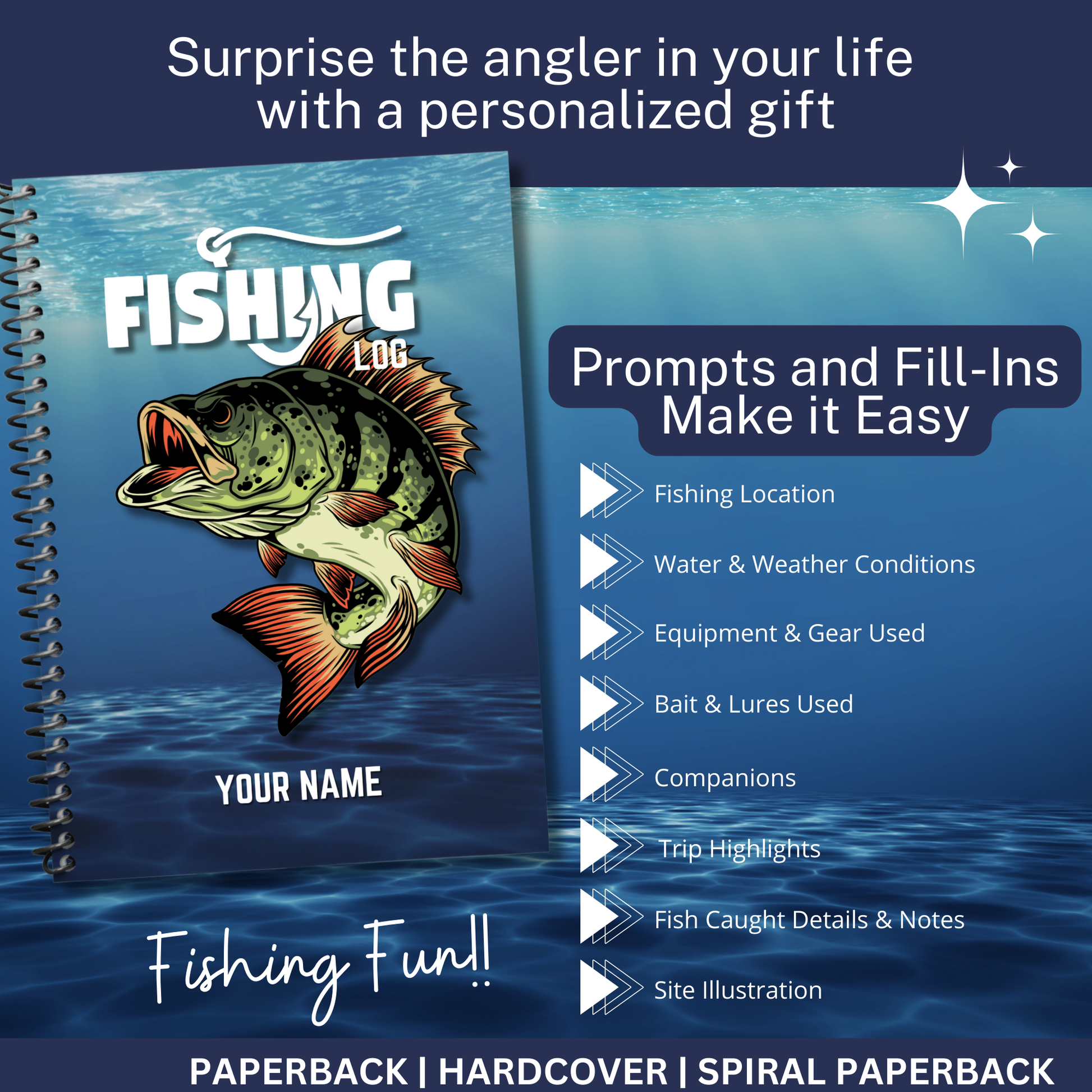 Fishing Log Angler’s log Boating  fish fishing log book  fly fishing book  fishing journal fisherman journal fisherman gift fishing gift saltwater fishing salt water fly fishing fishing book journal fishing journal log book logbook saltwater  salt water fly fishing book