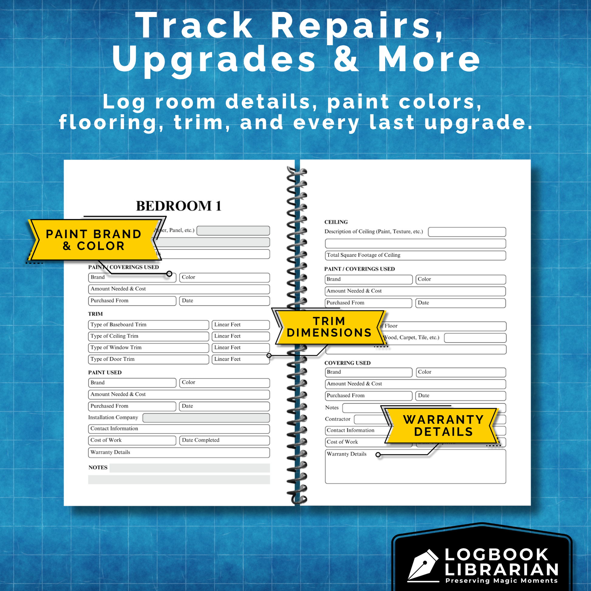 home maintenance log, home repair journal, home improvement tracker, house project planner, maintenance checklist, diy home planner, renovation planner, appliance log book, house repair tracker, track home repairs, new homeowner gift, housewarming book, real estate closing gift, spiral home log, house project log, custom home binder, home binder book, homeowner gift, new home gift, gift for homeowner, first time homeowner, household planner, appliance tracker, property maintenance, property repair tracker, 