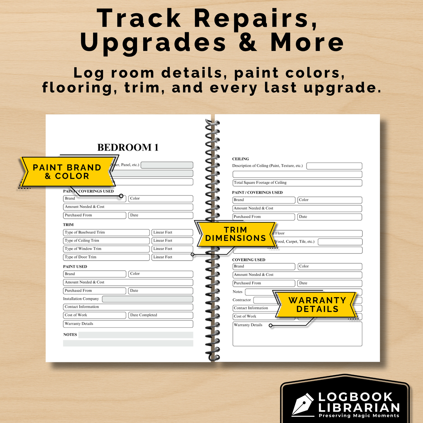 home maintenance log, home repair journal, home improvement tracker, house project planner, maintenance checklist, diy home planner, renovation planner, appliance log book, house repair tracker, track home repairs, new homeowner gift, housewarming book, real estate closing gift, spiral home log, house project log, custom home binder, home binder book, homeowner gift, new home gift, gift for homeowner, first time homeowner, household planner, appliance tracker, property maintenance, property repair tracker, 