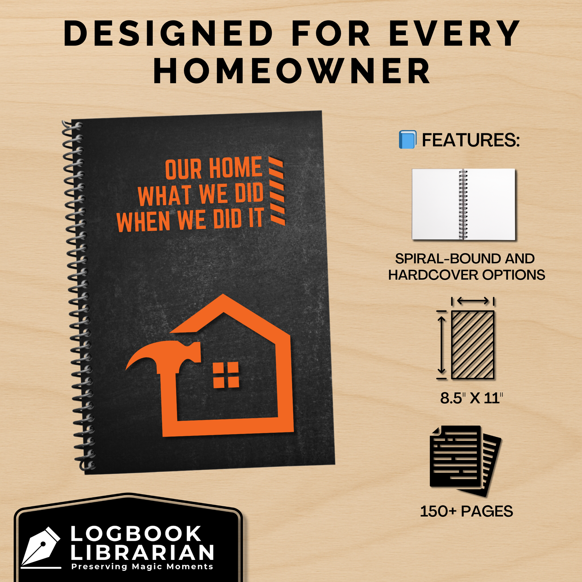 home maintenance log, home repair journal, home improvement tracker, house project planner, maintenance checklist, diy home planner, renovation planner, appliance log book, house repair tracker, track home repairs, new homeowner gift, housewarming book, real estate closing gift, spiral home log, house project log, custom home binder, home binder book, homeowner gift, new home gift, gift for homeowner, first time homeowner, household planner, appliance tracker, property maintenance, property repair tracker, 