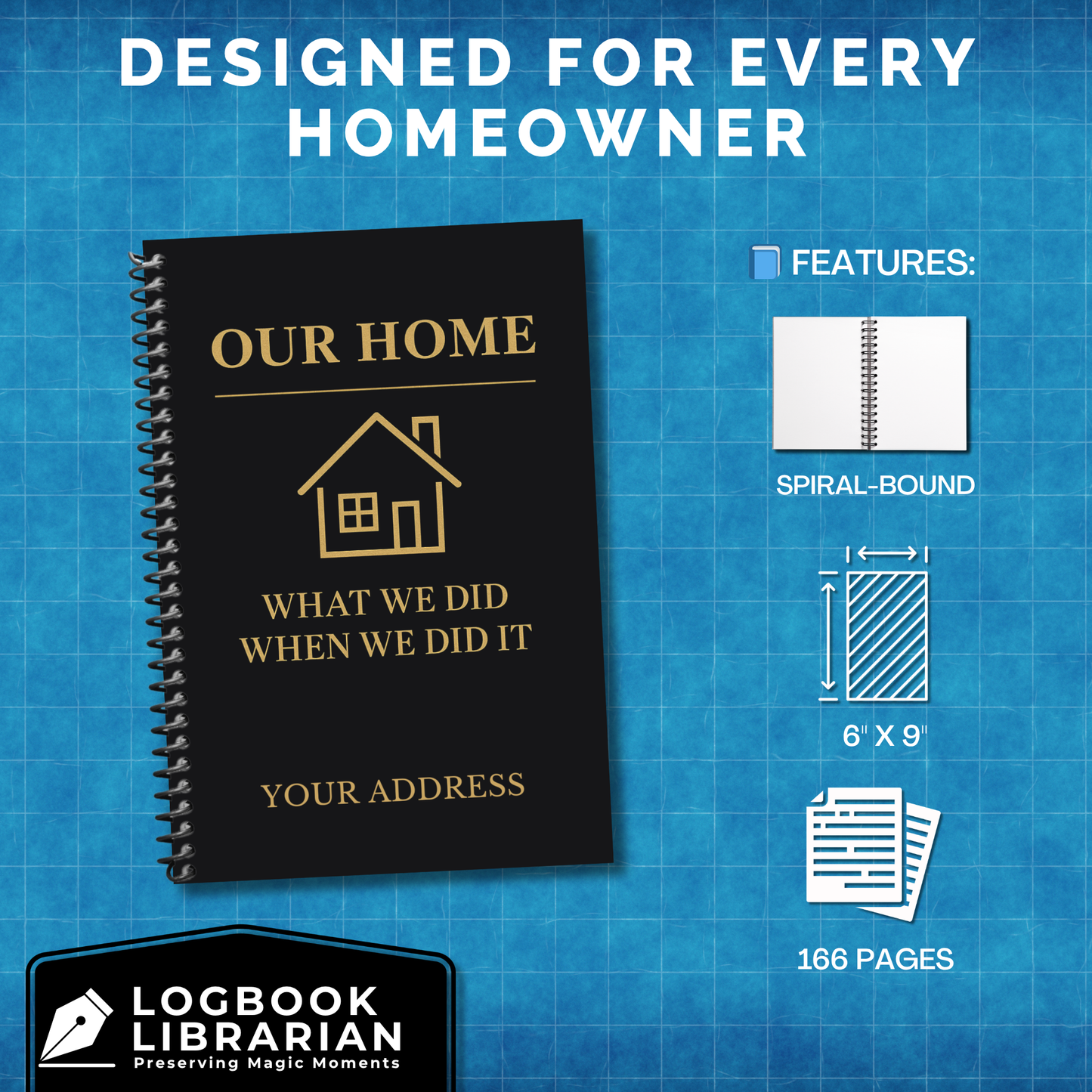 home maintenance log, home repair journal, home improvement tracker, house project planner, maintenance checklist, diy home planner, renovation planner, appliance log book, house repair tracker, track home repairs, new homeowner gift, housewarming book, real estate closing gift, spiral home log, house project log, custom home binder, home binder book, homeowner gift, new home gift, gift for homeowner, first time homeowner, household planner, appliance tracker, property maintenance, property repair tracker, 