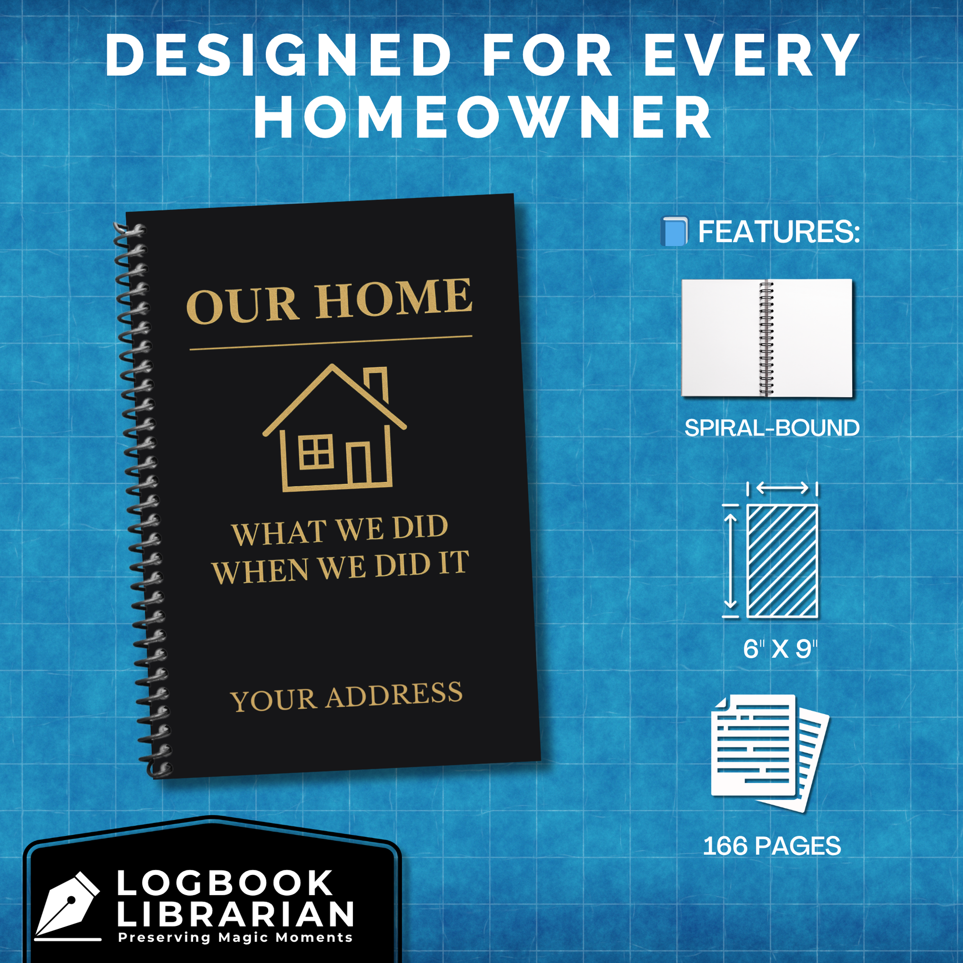 home maintenance log, home repair journal, home improvement tracker, house project planner, maintenance checklist, diy home planner, renovation planner, appliance log book, house repair tracker, track home repairs, new homeowner gift, housewarming book, real estate closing gift, spiral home log, house project log, custom home binder, home binder book, homeowner gift, new home gift, gift for homeowner, first time homeowner, household planner, appliance tracker, property maintenance, property repair tracker, 