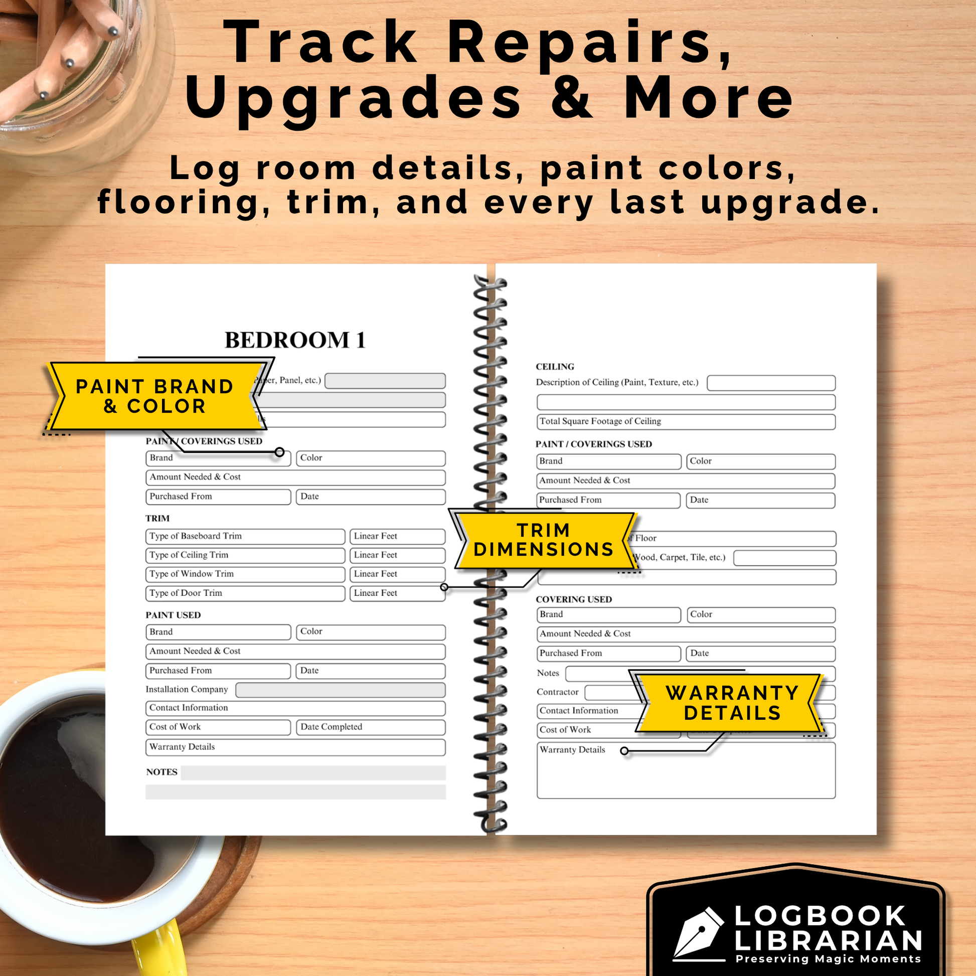 Home Maintenance Log, House Repair Tracker, Home Repair Journal, Maintenance Checklist, Homeowner Gift, House Project Log, Repair Organizer, New Home Gift, DIY Home Planner, Appliance Tracker, Property Maintenance, Real Estate Closing, First Time Homeowner, Home Binder Book, House History Record