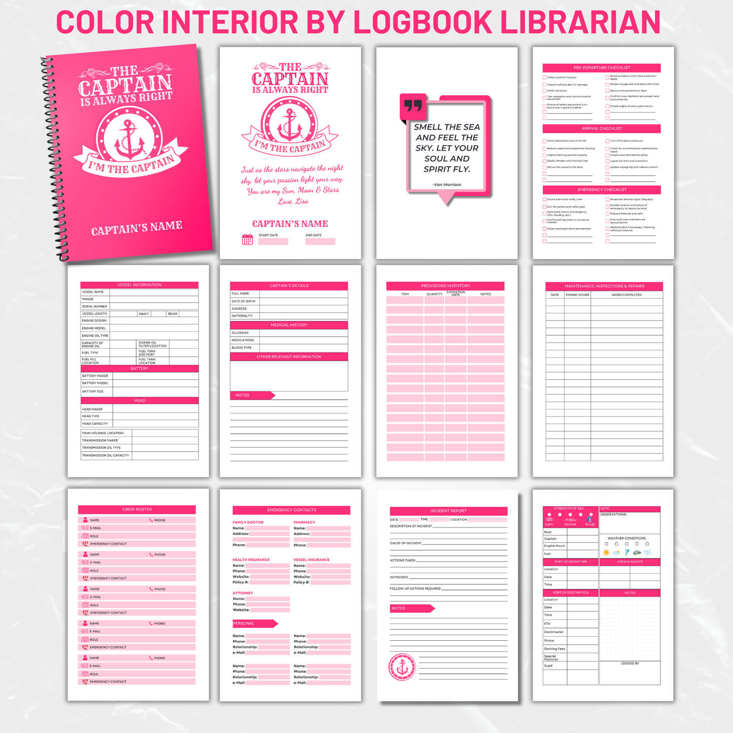 Custom Captains Log Book| Personalized Nautical Diary for Boat Captains | Perfect Gift for Boat Owners (Pink)