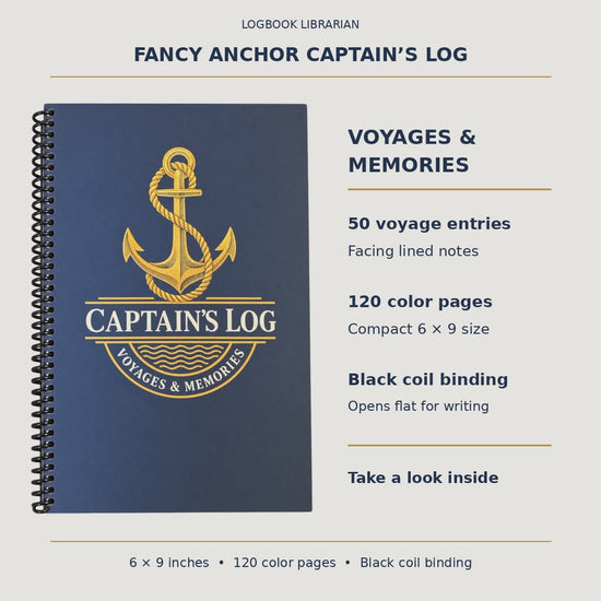Navy blue and gold captains log book
