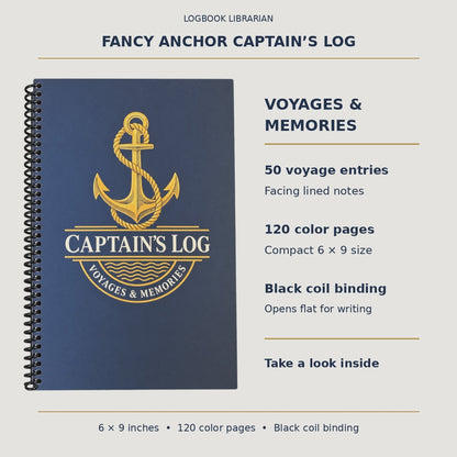 Navy blue and gold captains log book